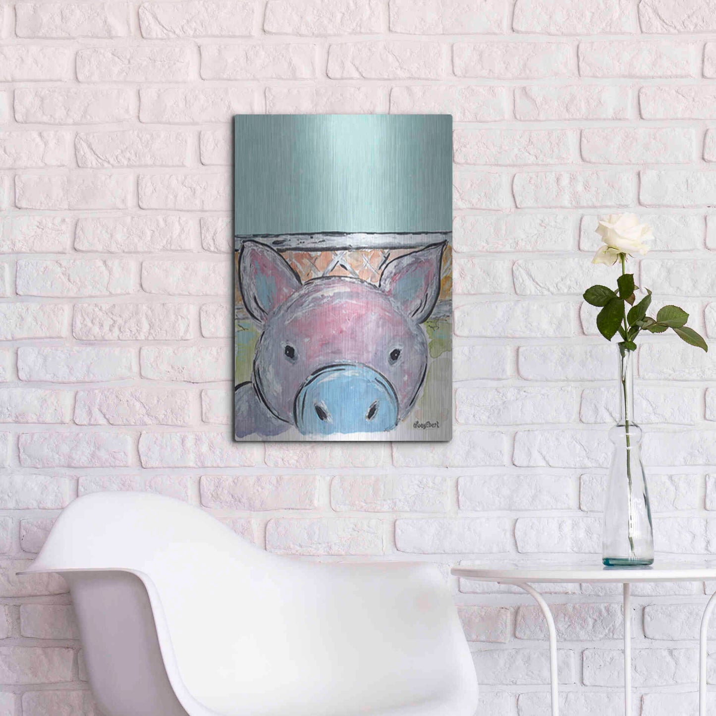 Luxe Metal Art 'Oink Oink' by Roey Ebert, Metal Wall Art,16x24