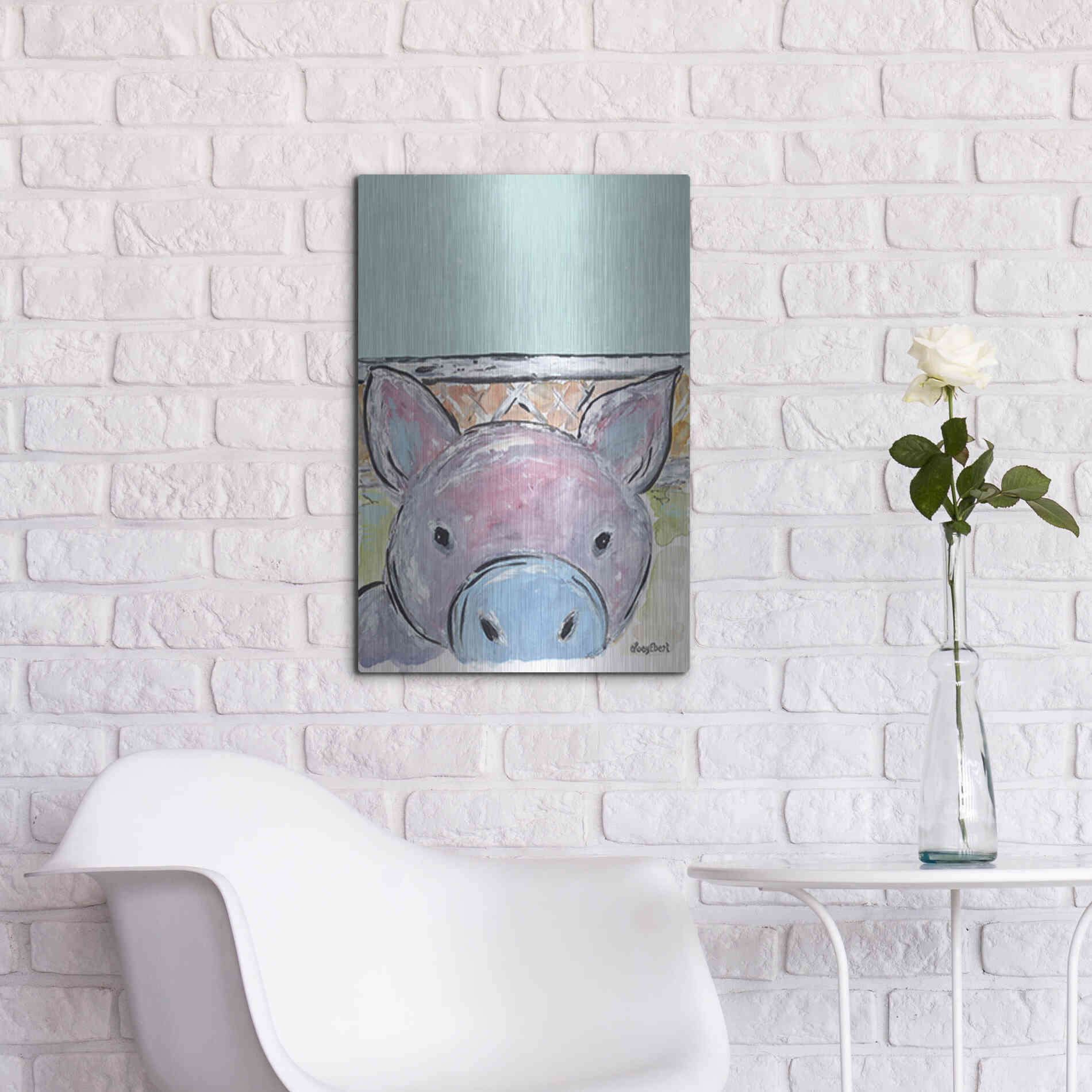 Luxe Metal Art 'Oink Oink' by Roey Ebert, Metal Wall Art,16x24