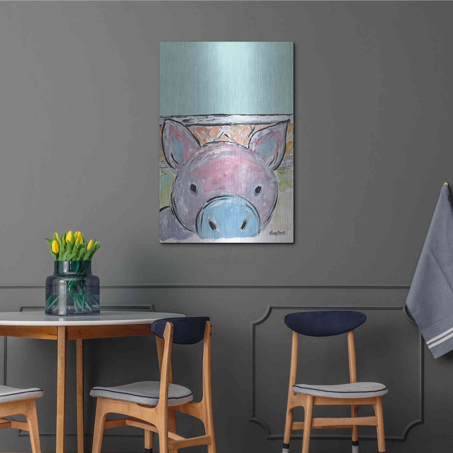 Luxe Metal Art 'Oink Oink' by Roey Ebert, Metal Wall Art,24x36
