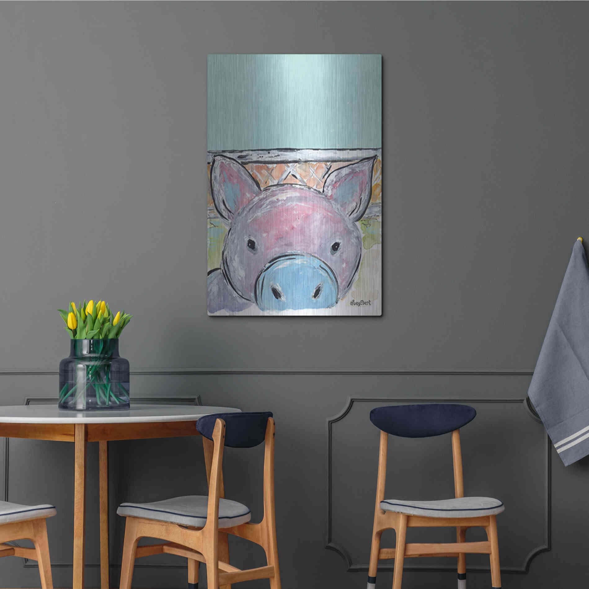 Luxe Metal Art 'Oink Oink' by Roey Ebert, Metal Wall Art,24x36