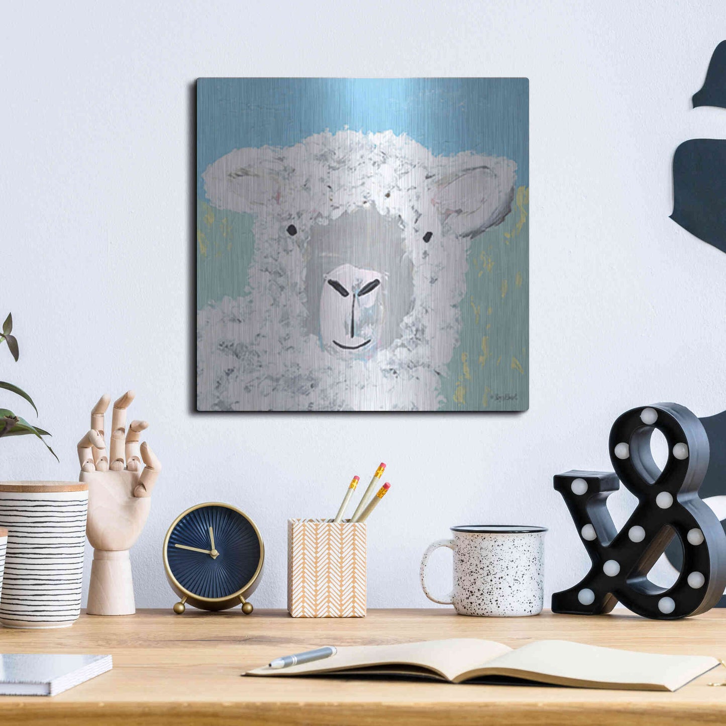 Luxe Metal Art 'Baa' by Roey Ebert, Metal Wall Art,12x12