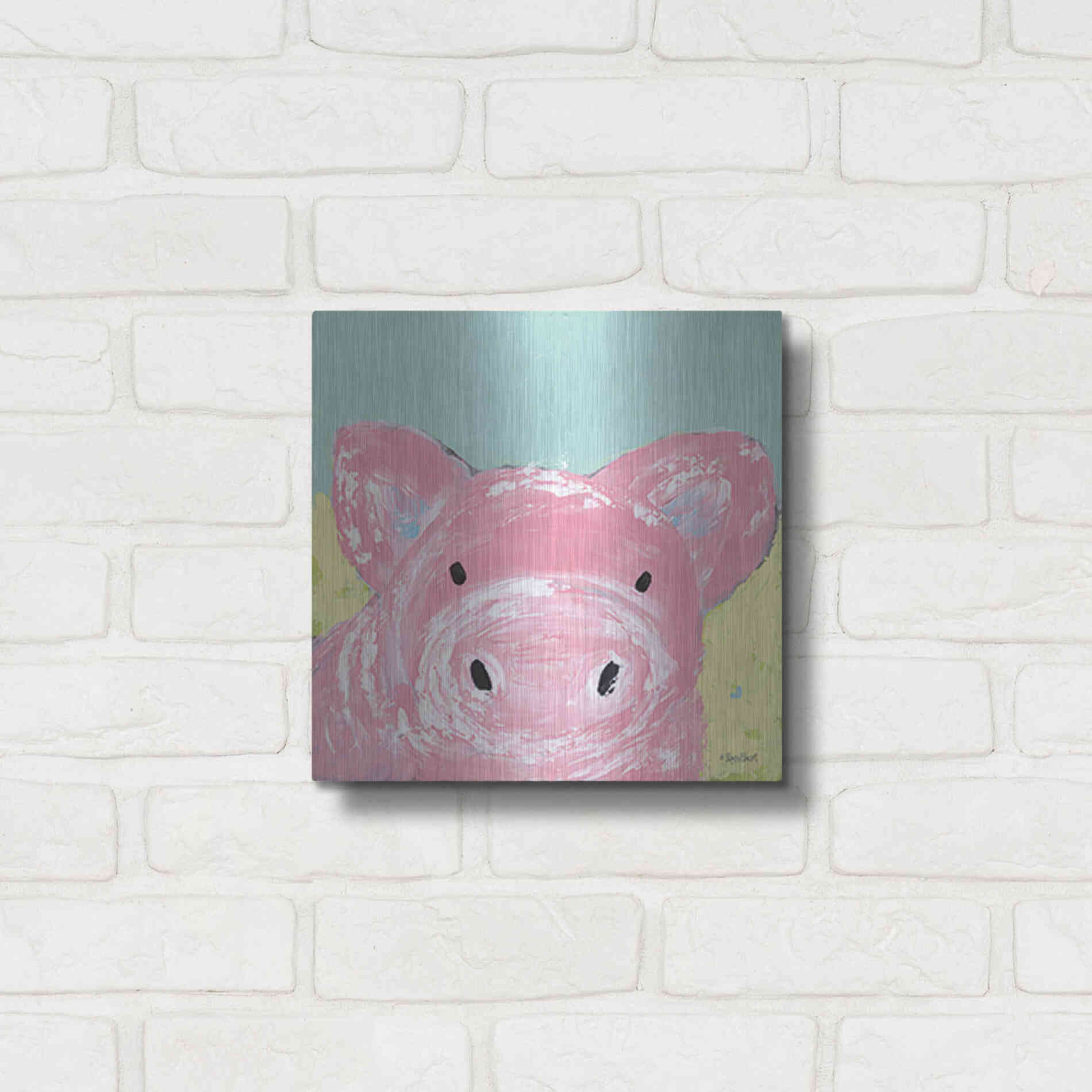 Luxe Metal Art 'Oink' by Roey Ebert, Metal Wall Art,12x12