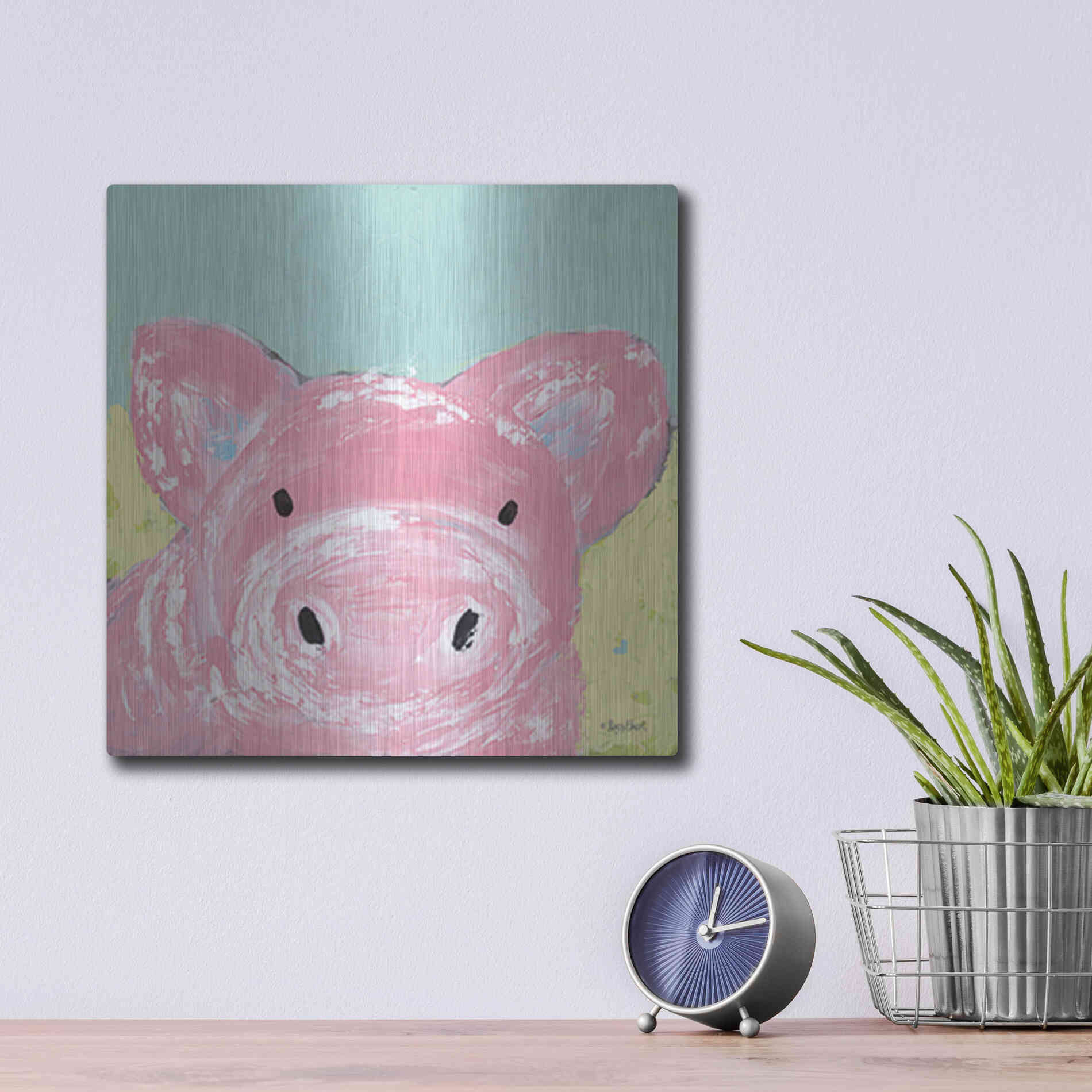 Luxe Metal Art 'Oink' by Roey Ebert, Metal Wall Art,12x12