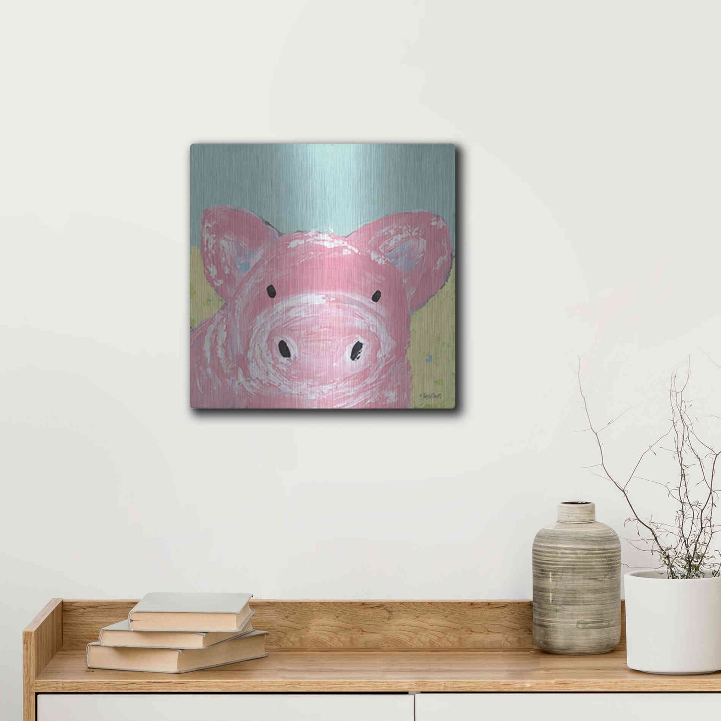 Luxe Metal Art 'Oink' by Roey Ebert, Metal Wall Art,12x12