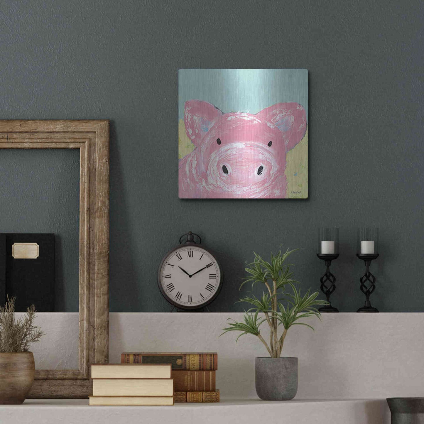 Luxe Metal Art 'Oink' by Roey Ebert, Metal Wall Art,12x12