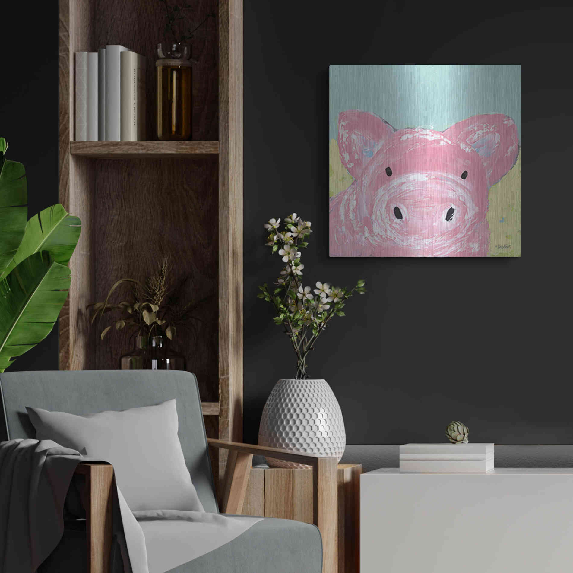 Luxe Metal Art 'Oink' by Roey Ebert, Metal Wall Art,24x24