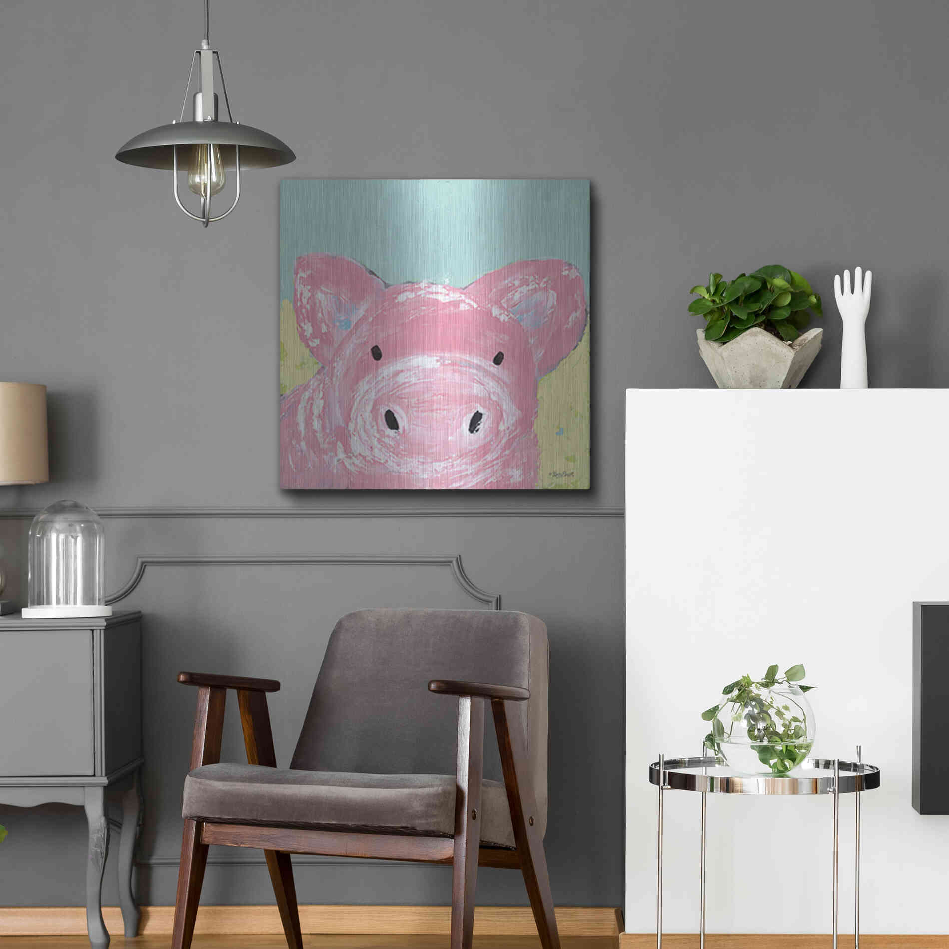 Luxe Metal Art 'Oink' by Roey Ebert, Metal Wall Art,24x24