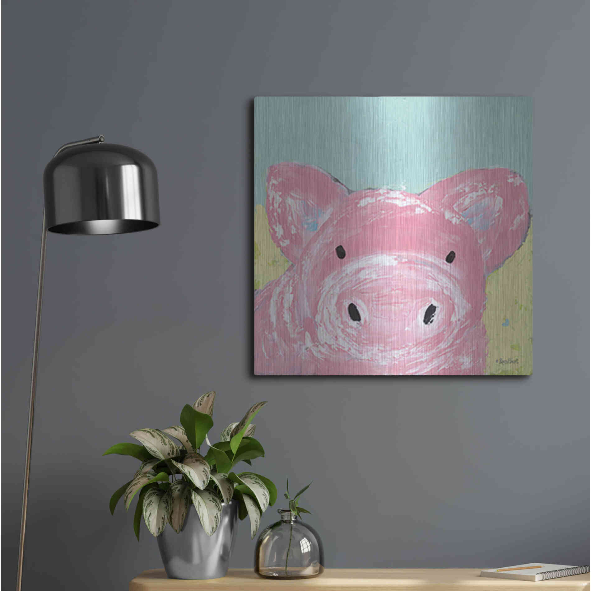 Luxe Metal Art 'Oink' by Roey Ebert, Metal Wall Art,24x24