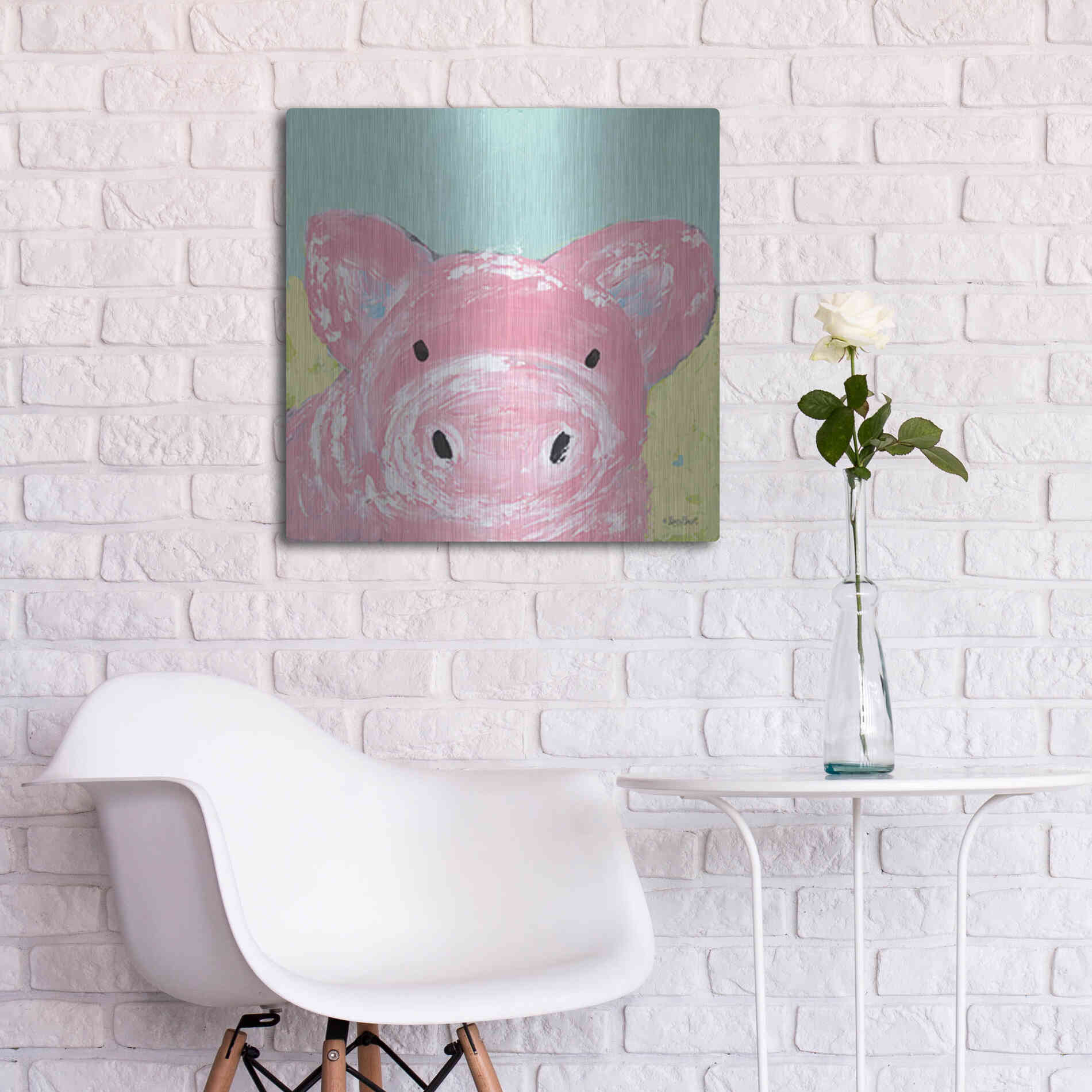 Luxe Metal Art 'Oink' by Roey Ebert, Metal Wall Art,24x24