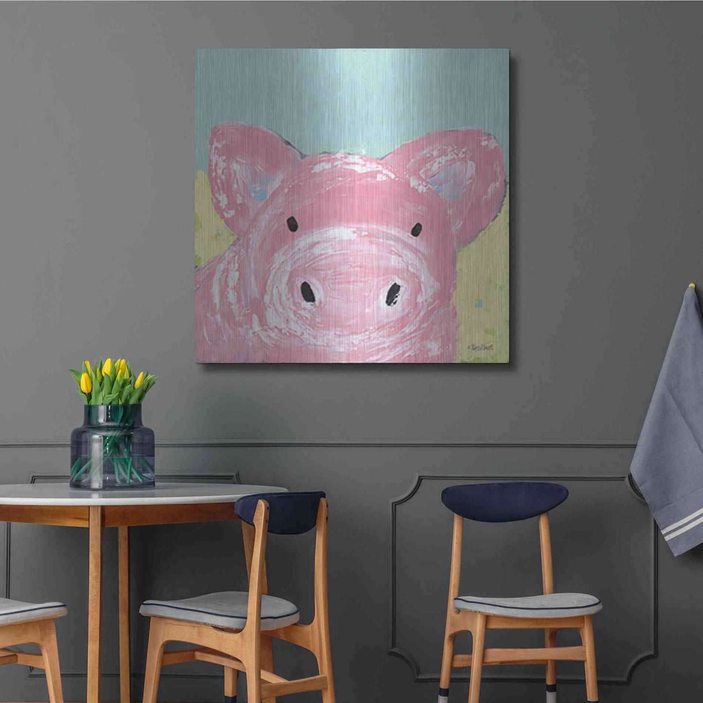 Luxe Metal Art 'Oink' by Roey Ebert, Metal Wall Art,36x36