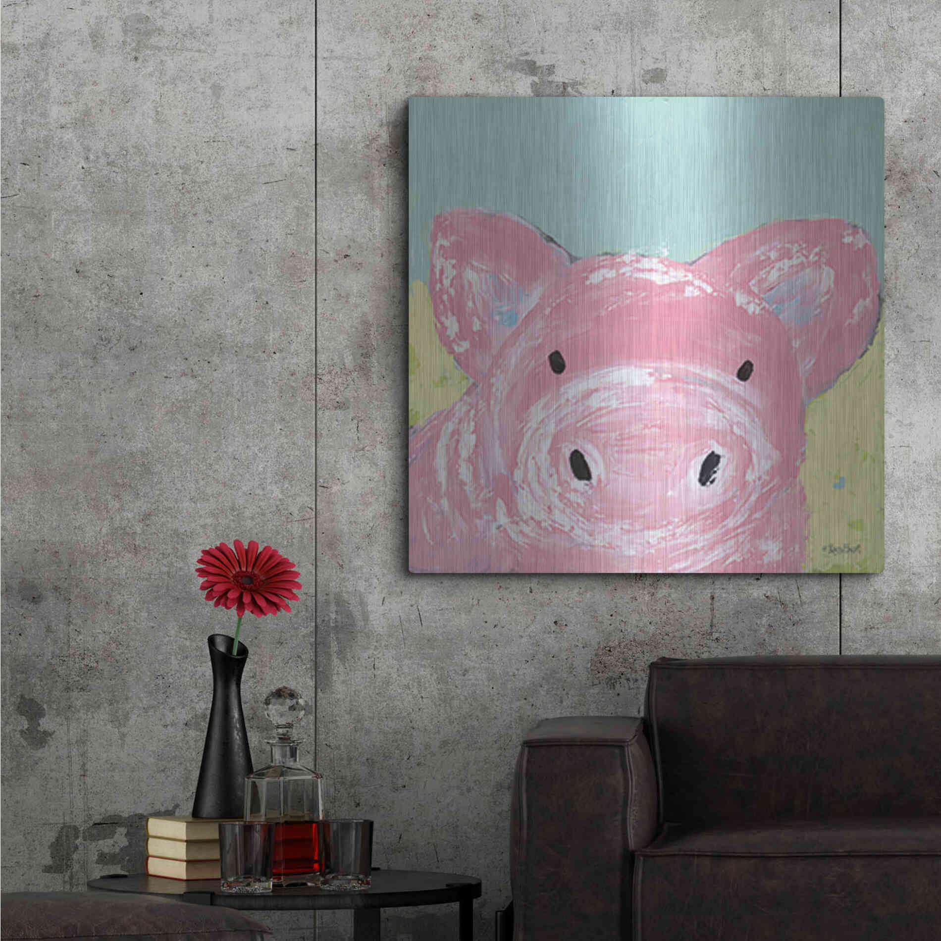 Luxe Metal Art 'Oink' by Roey Ebert, Metal Wall Art,36x36