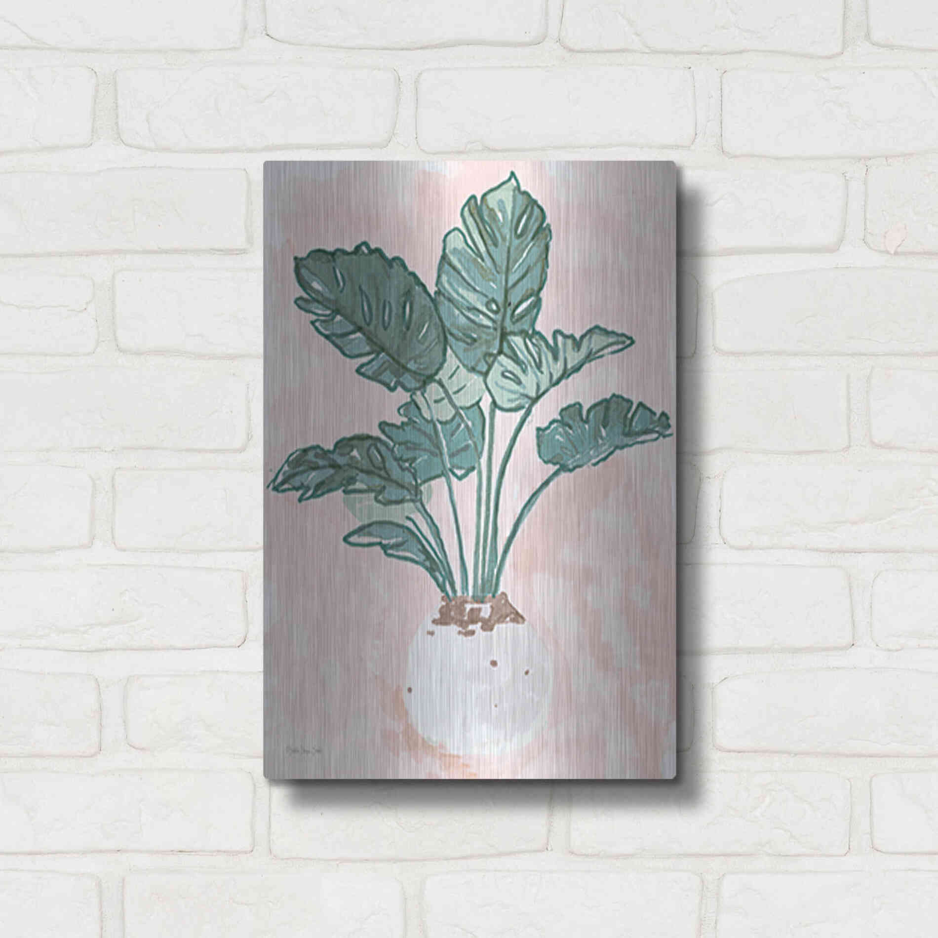 Luxe Metal Art 'Pink Palms 1' by Stellar Design Studio, Metal Wall Art,12x16