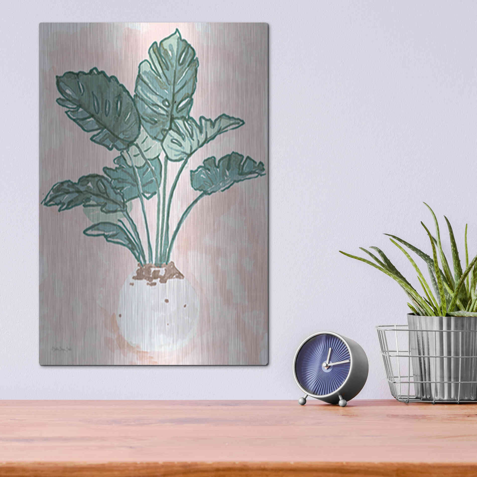 Luxe Metal Art 'Pink Palms 1' by Stellar Design Studio, Metal Wall Art,12x16