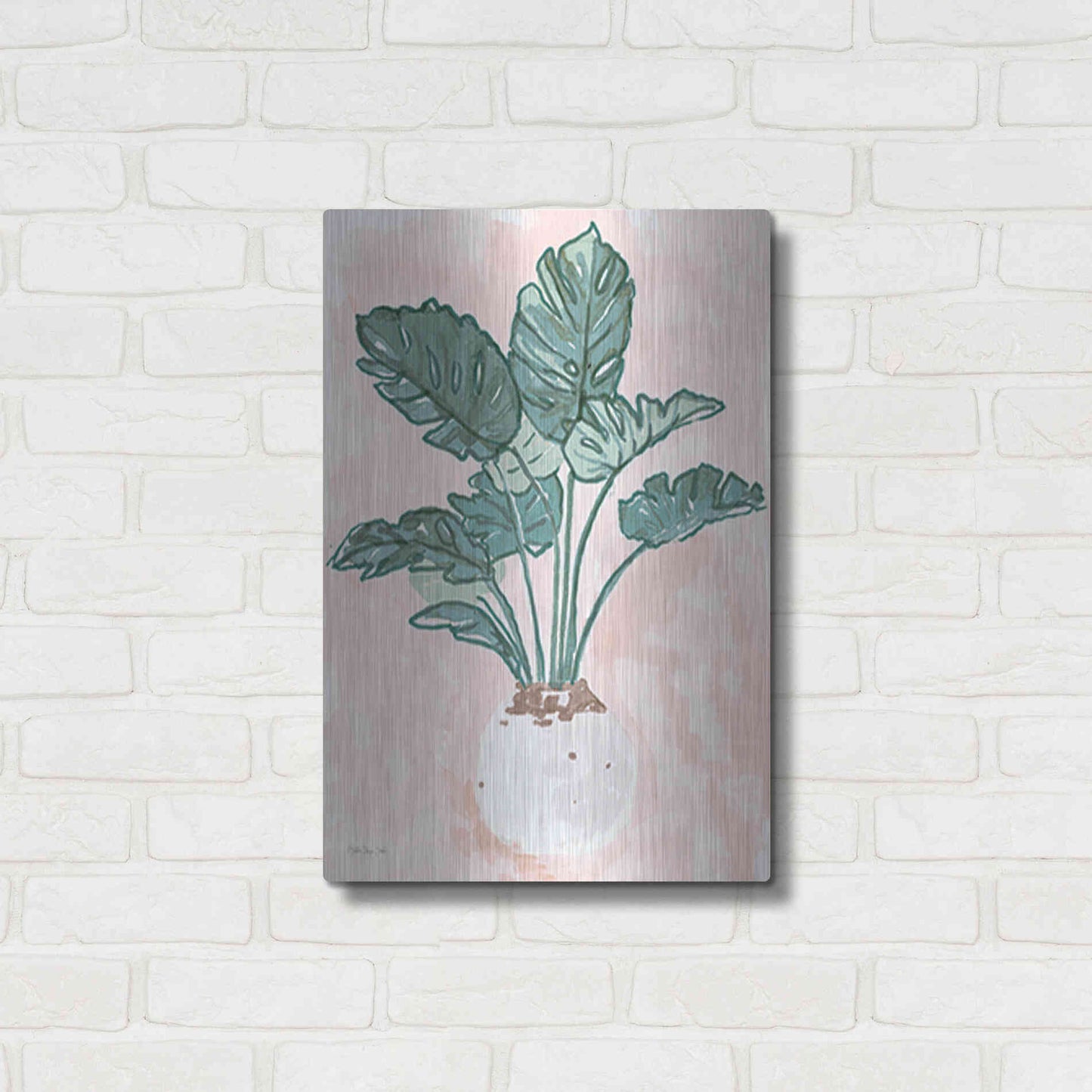 Luxe Metal Art 'Pink Palms 1' by Stellar Design Studio, Metal Wall Art,16x24