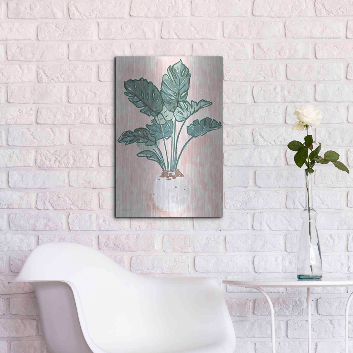 Luxe Metal Art 'Pink Palms 1' by Stellar Design Studio, Metal Wall Art,16x24