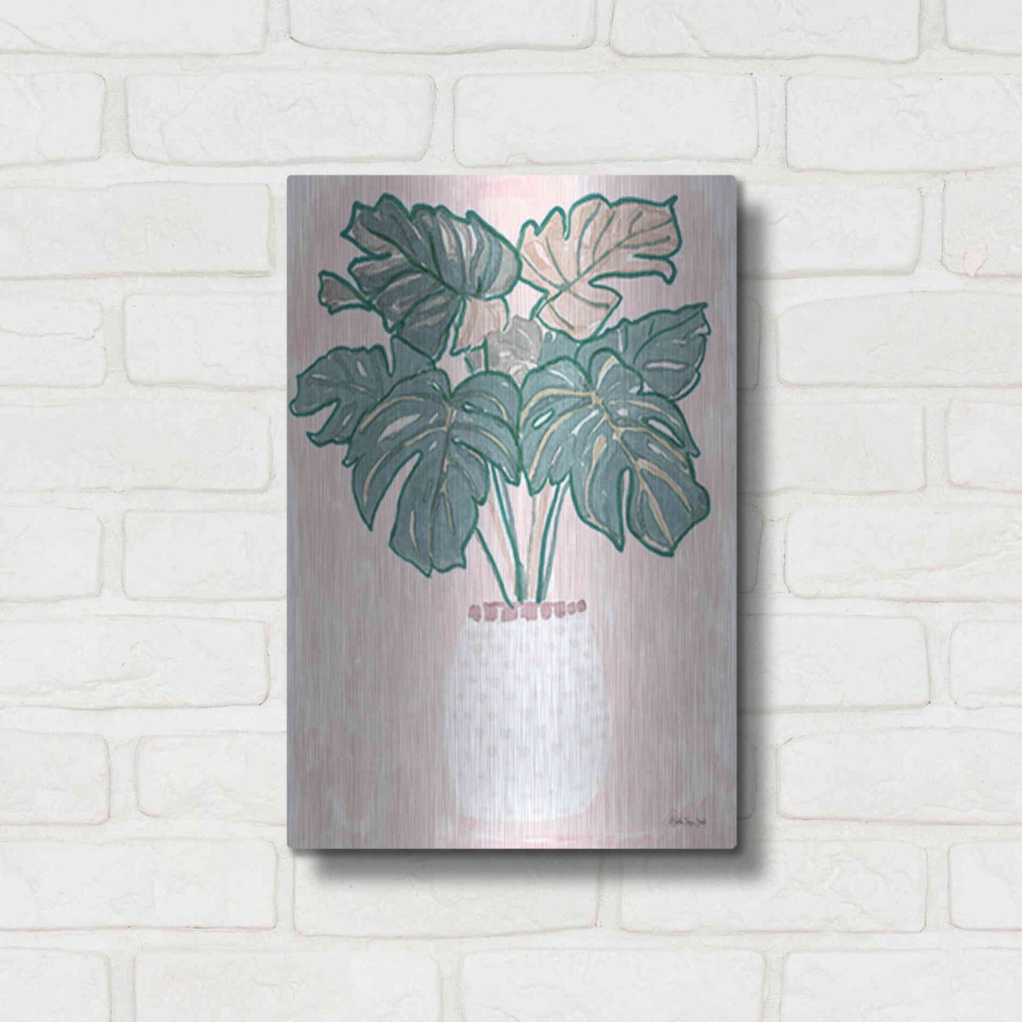 Luxe Metal Art 'Pink Palms 2' by Stellar Design Studio, Metal Wall Art,12x16