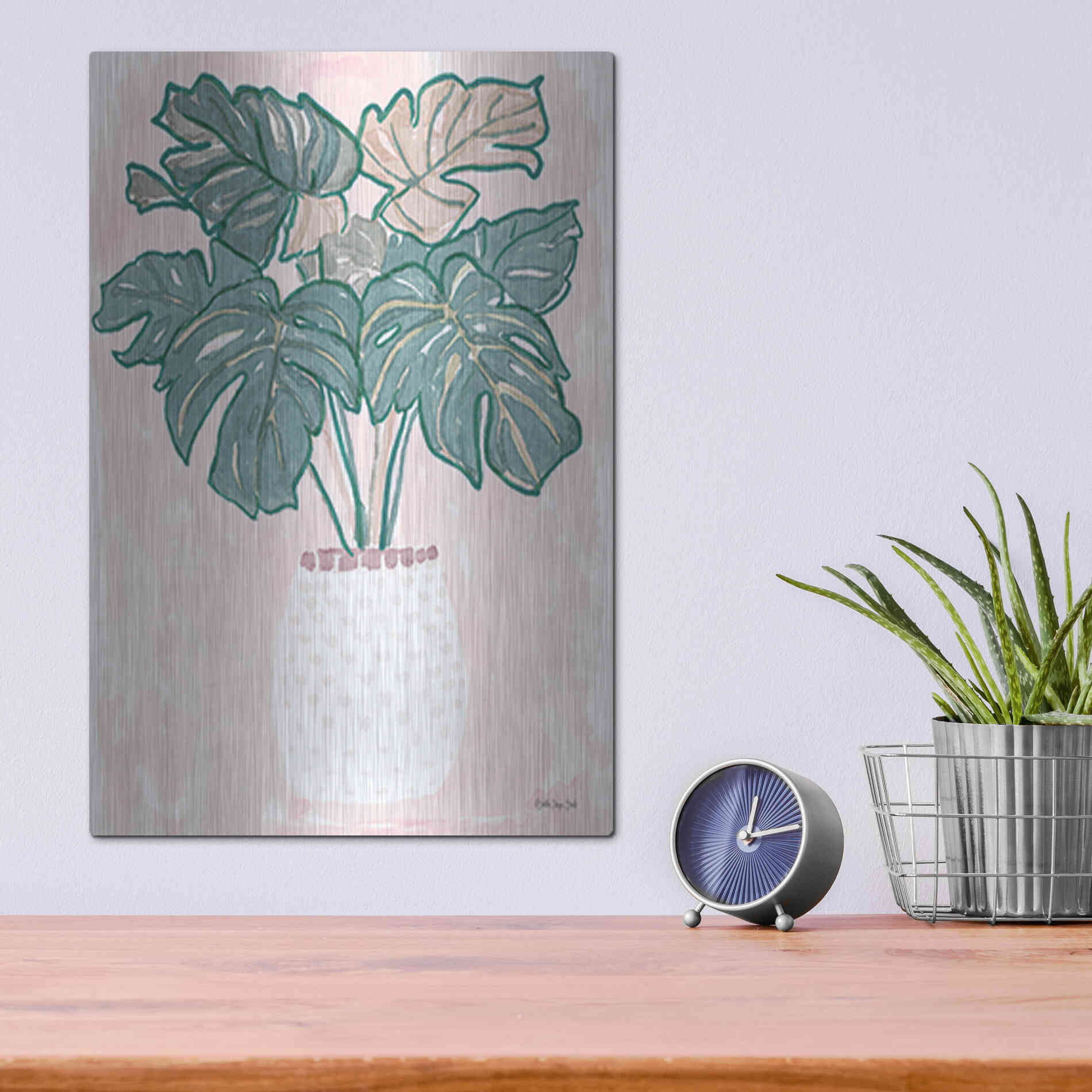 Luxe Metal Art 'Pink Palms 2' by Stellar Design Studio, Metal Wall Art,12x16