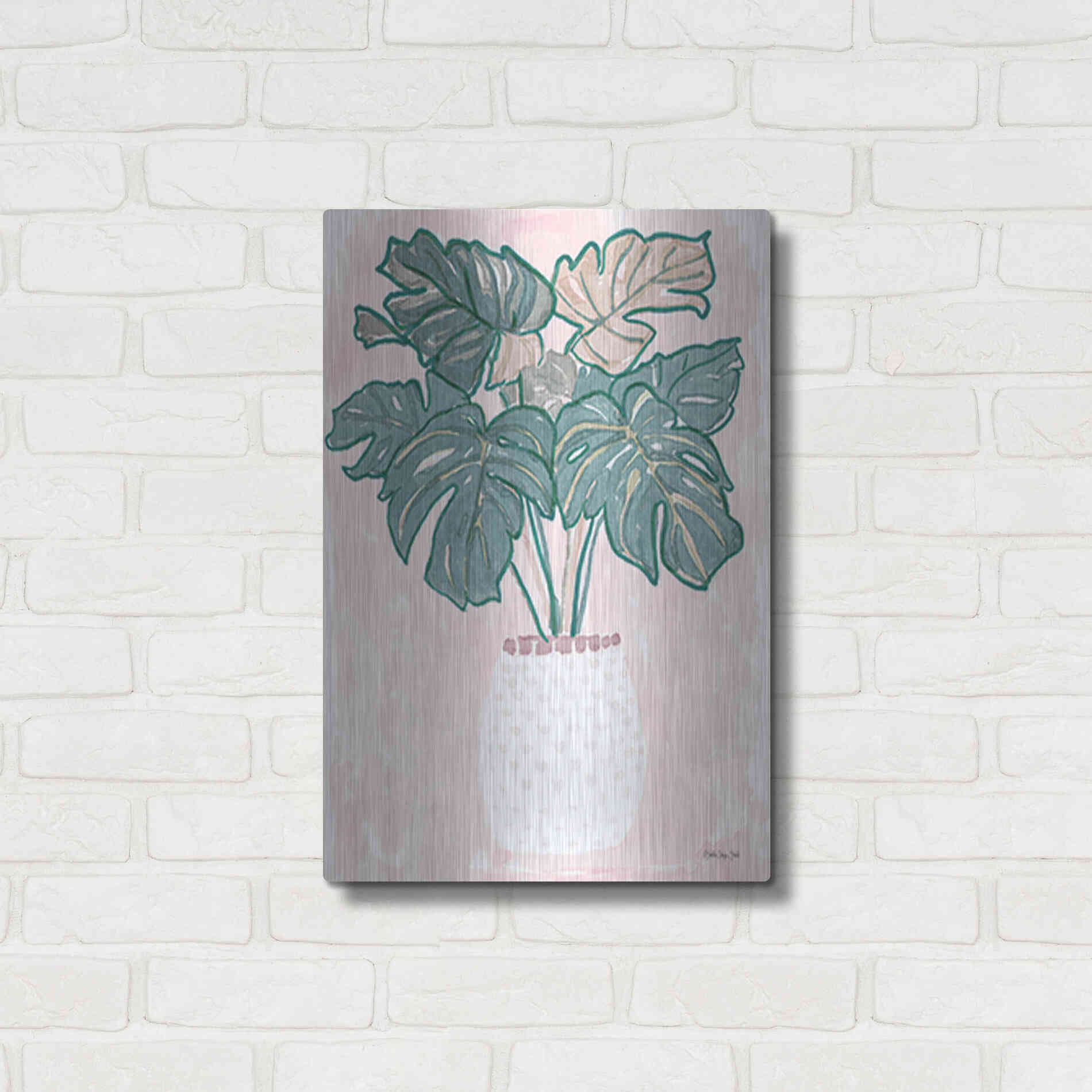 Luxe Metal Art 'Pink Palms 2' by Stellar Design Studio, Metal Wall Art,16x24