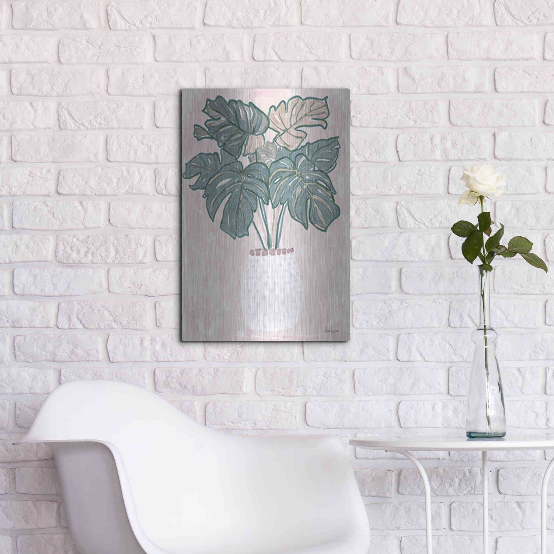 Luxe Metal Art 'Pink Palms 2' by Stellar Design Studio, Metal Wall Art,16x24