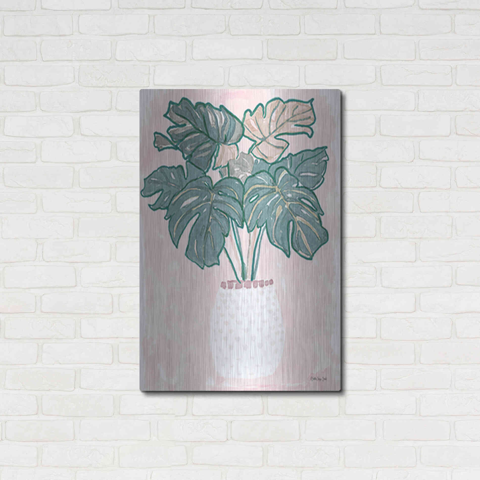 Luxe Metal Art 'Pink Palms 2' by Stellar Design Studio, Metal Wall Art,24x36