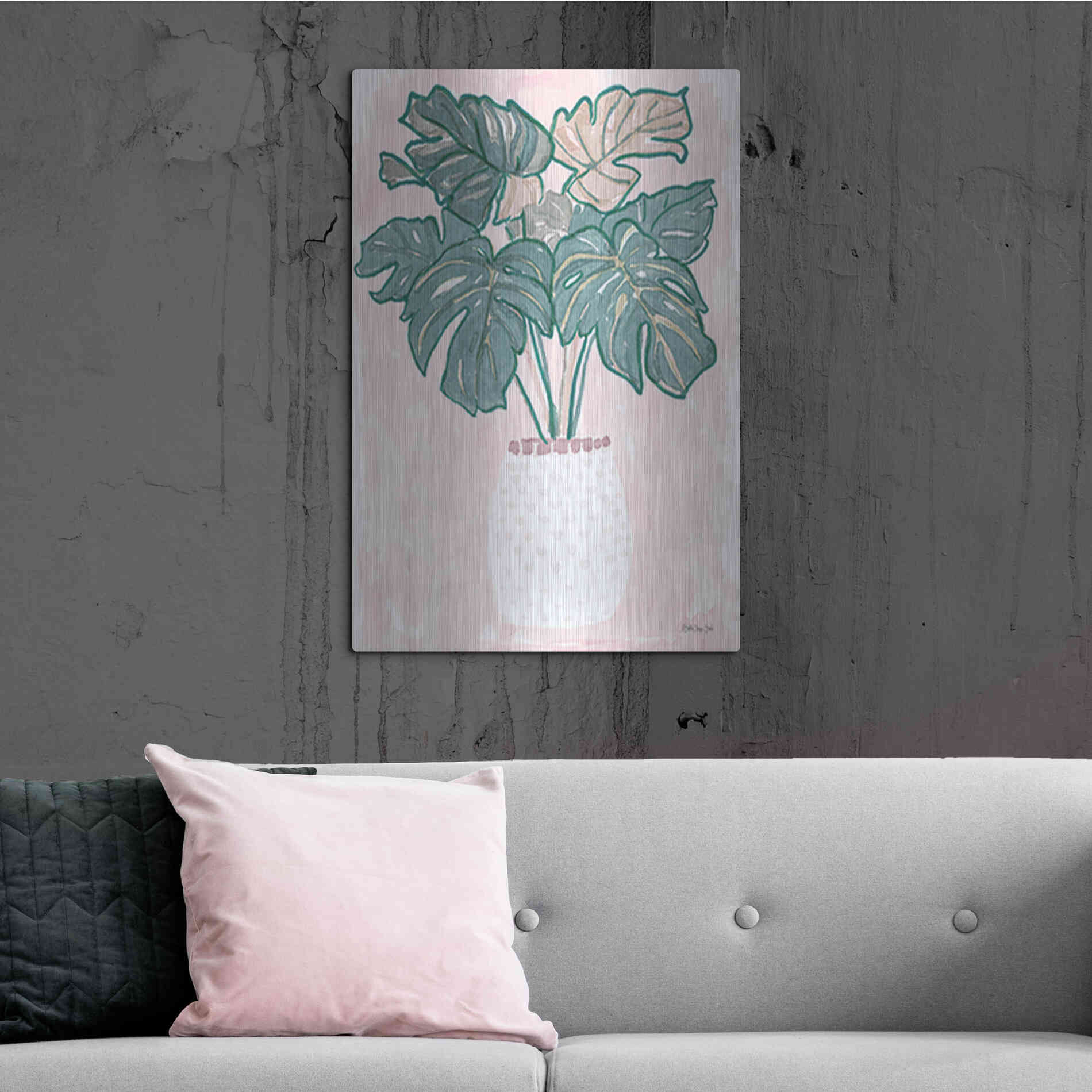 Luxe Metal Art 'Pink Palms 2' by Stellar Design Studio, Metal Wall Art,24x36