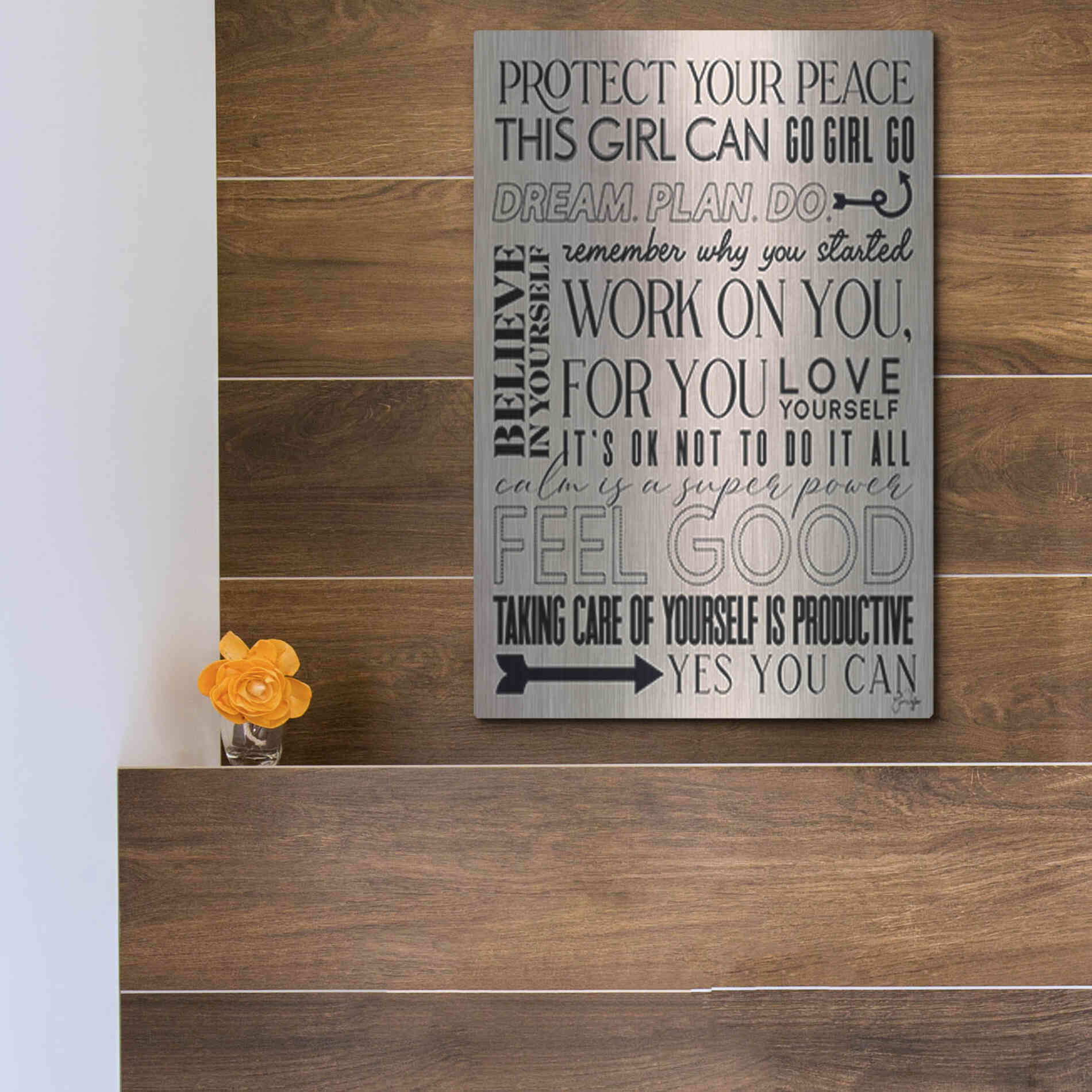 Luxe Metal Art 'A Feel Good Reminder' by Yass Naffas Designs, Metal Wall Art,12x16