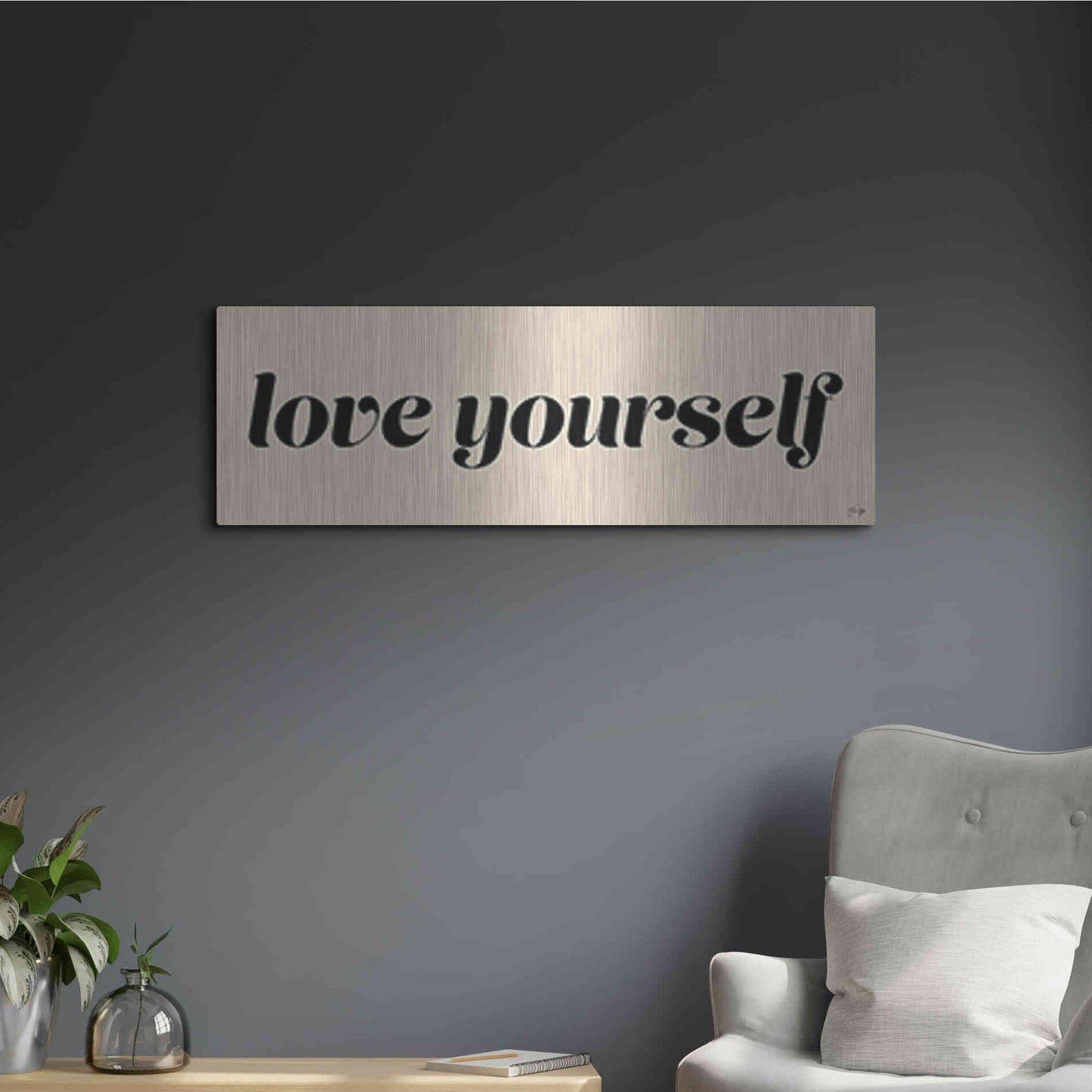 Luxe Metal Art 'Love Yourself' by Yass Naffas Designs, Metal Wall Art,36x12