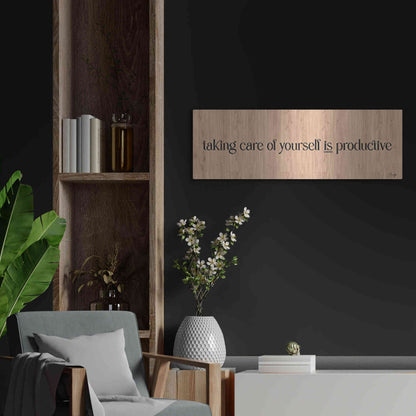 Luxe Metal Art 'Taking Care of Yourself is Productive' by Yass Naffas Designs, Metal Wall Art,36x12