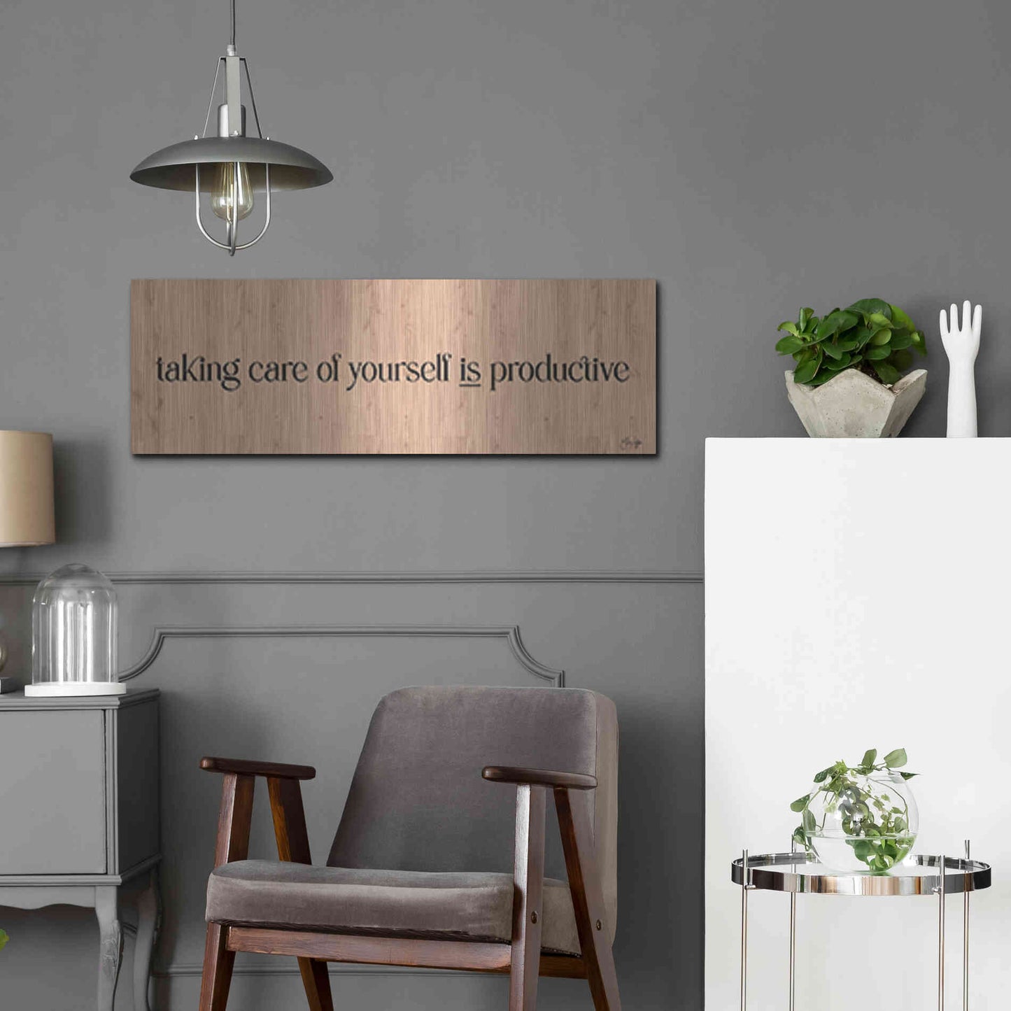 Luxe Metal Art 'Taking Care of Yourself is Productive' by Yass Naffas Designs, Metal Wall Art,36x12