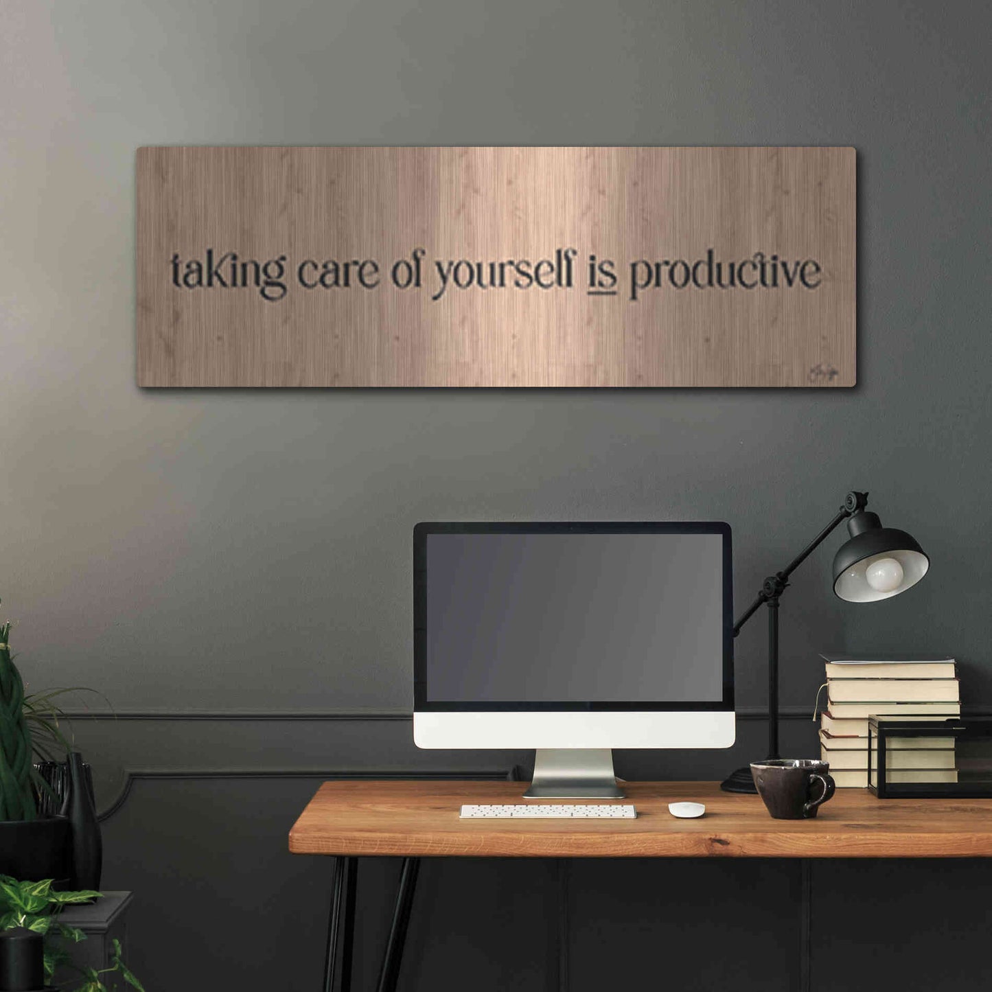 Luxe Metal Art 'Taking Care of Yourself is Productive' by Yass Naffas Designs, Metal Wall Art,48x16