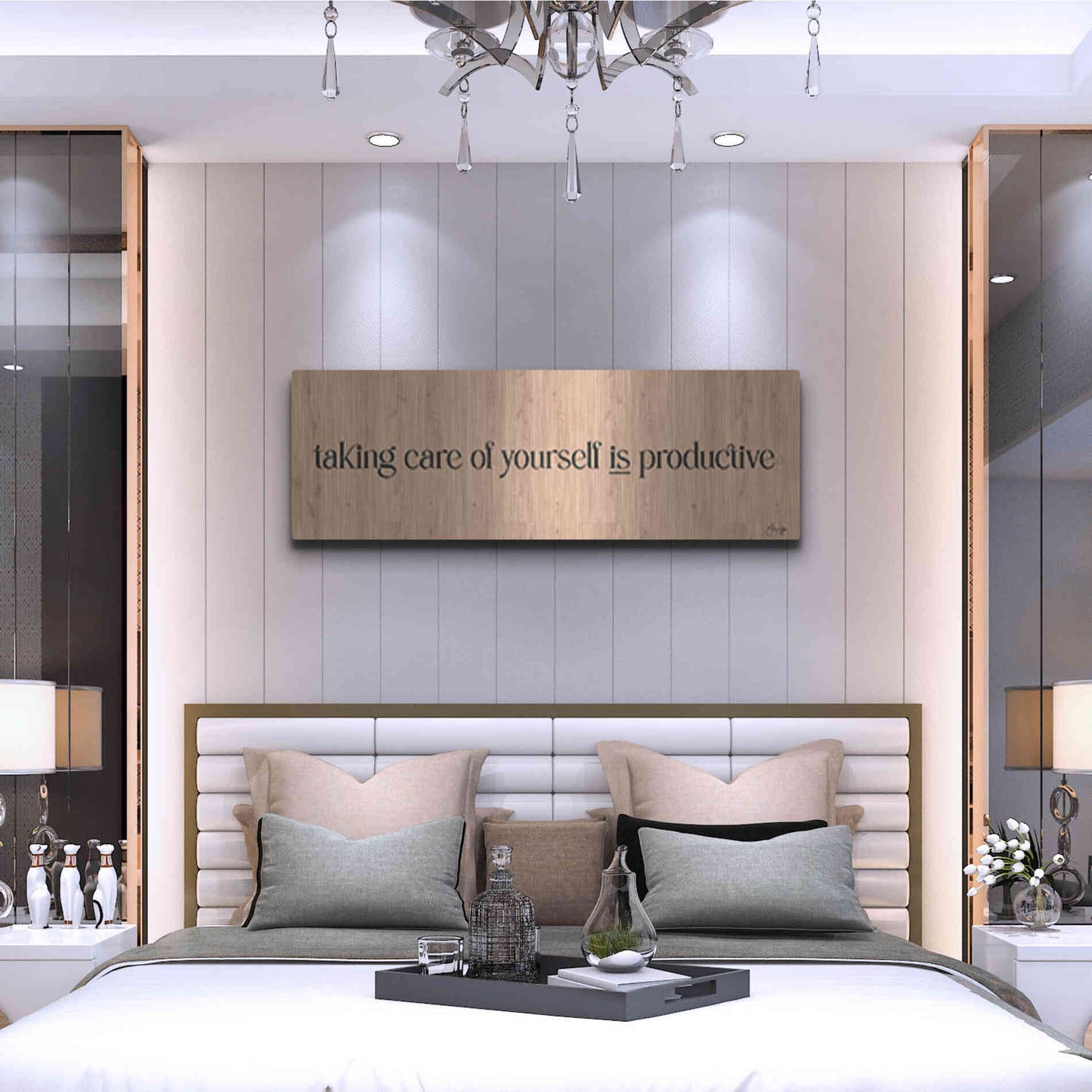 Luxe Metal Art 'Taking Care of Yourself is Productive' by Yass Naffas Designs, Metal Wall Art,48x16
