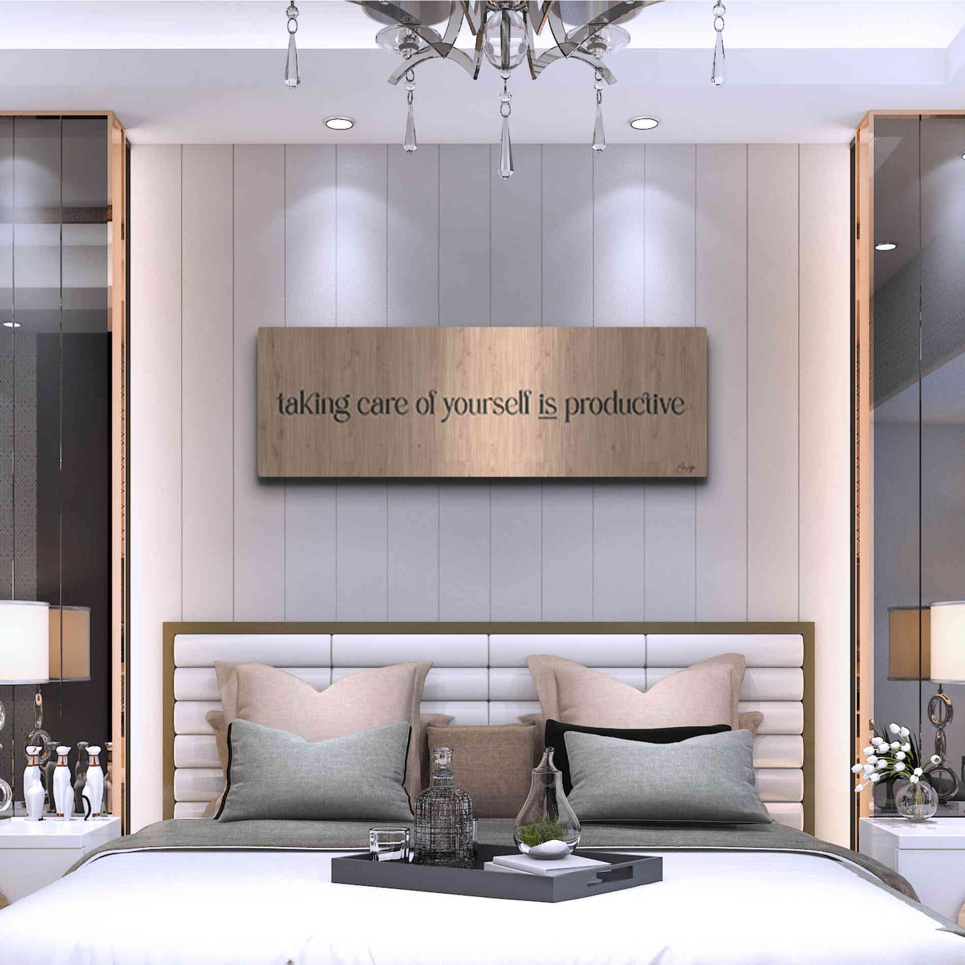 Luxe Metal Art 'Taking Care of Yourself is Productive' by Yass Naffas Designs, Metal Wall Art,48x16
