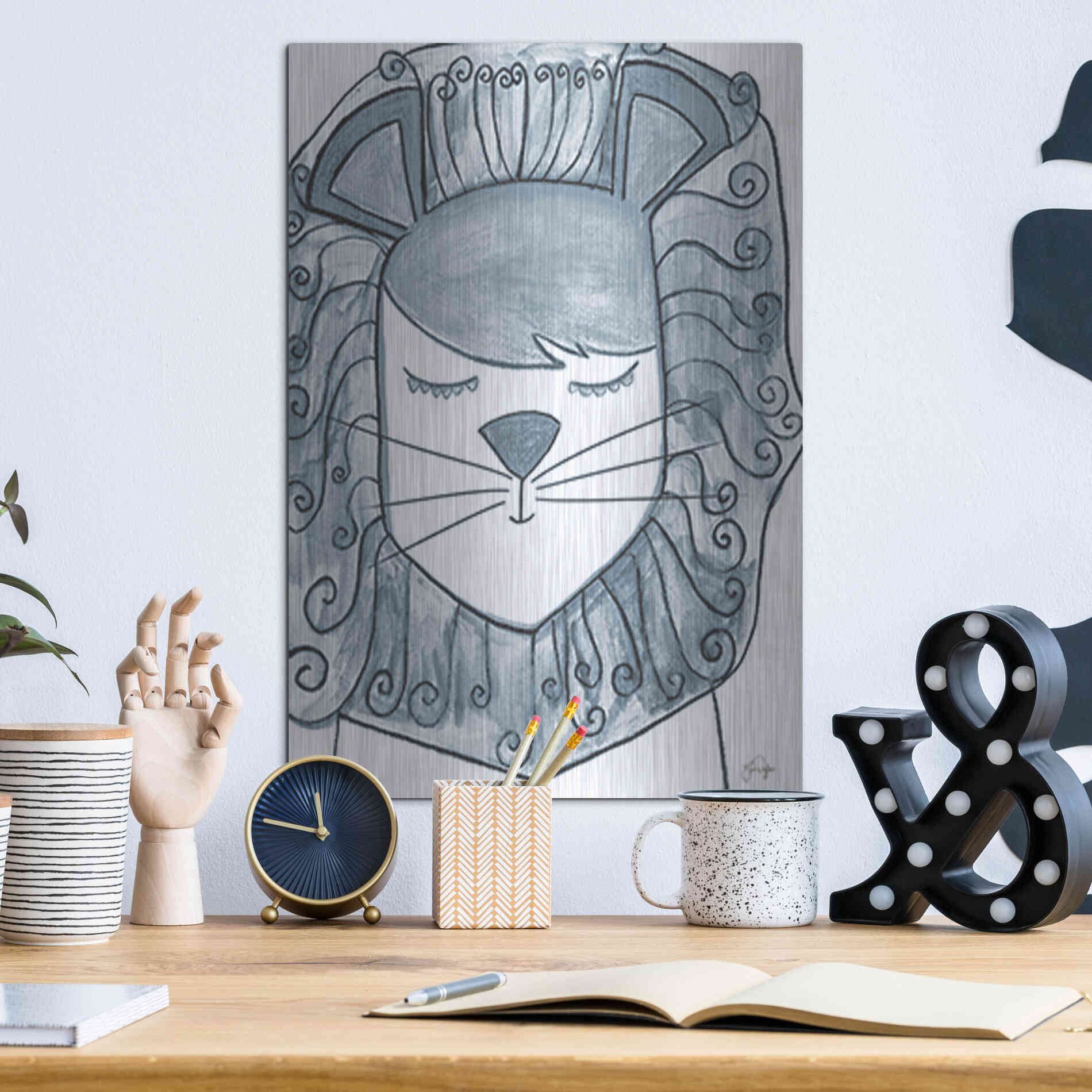 Luxe Metal Art 'Whimsical Baby Lion' by Yass Naffas Designs, Metal Wall Art,12x16
