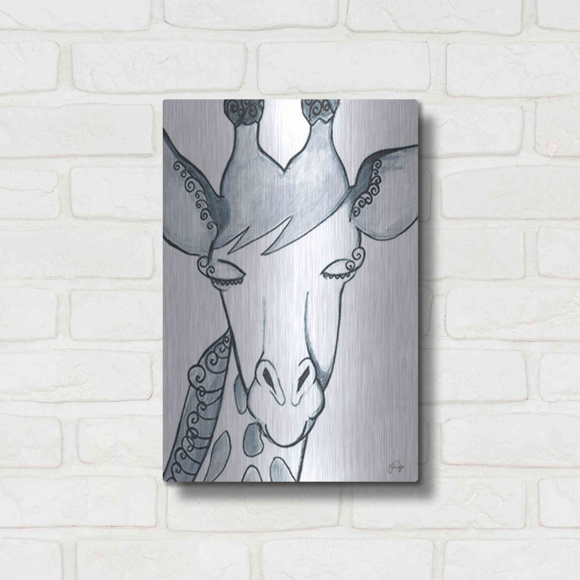 Luxe Metal Art 'Whimsical Baby Giraffe' by Yass Naffas Designs, Metal Wall Art,12x16