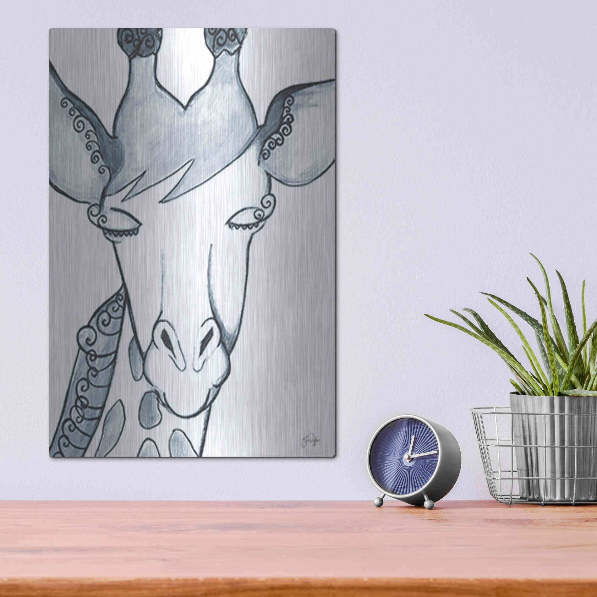 Luxe Metal Art 'Whimsical Baby Giraffe' by Yass Naffas Designs, Metal Wall Art,12x16