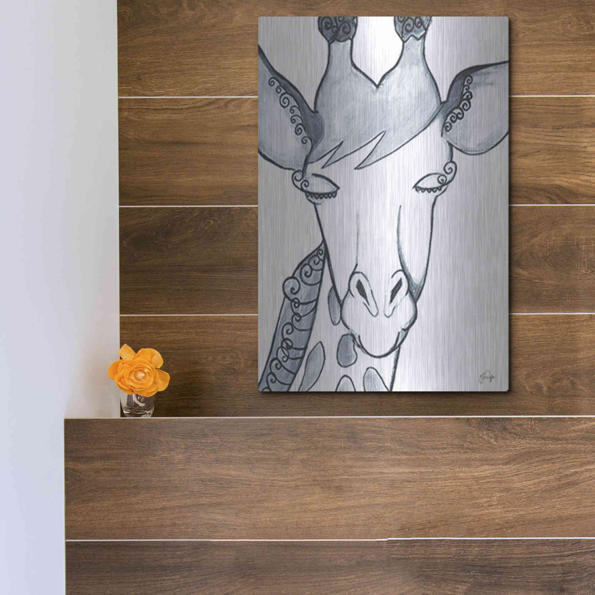 Luxe Metal Art 'Whimsical Baby Giraffe' by Yass Naffas Designs, Metal Wall Art,12x16