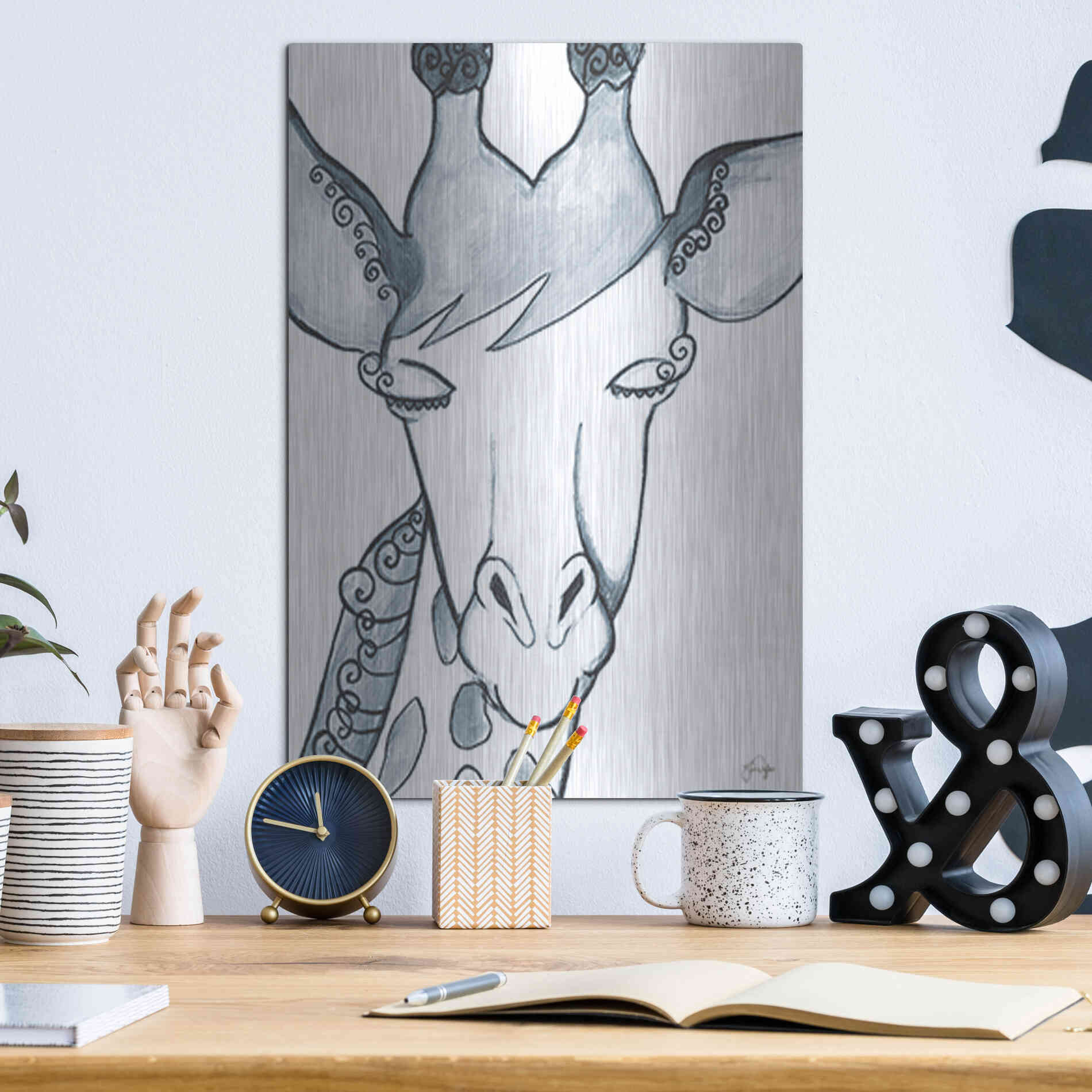 Luxe Metal Art 'Whimsical Baby Giraffe' by Yass Naffas Designs, Metal Wall Art,12x16