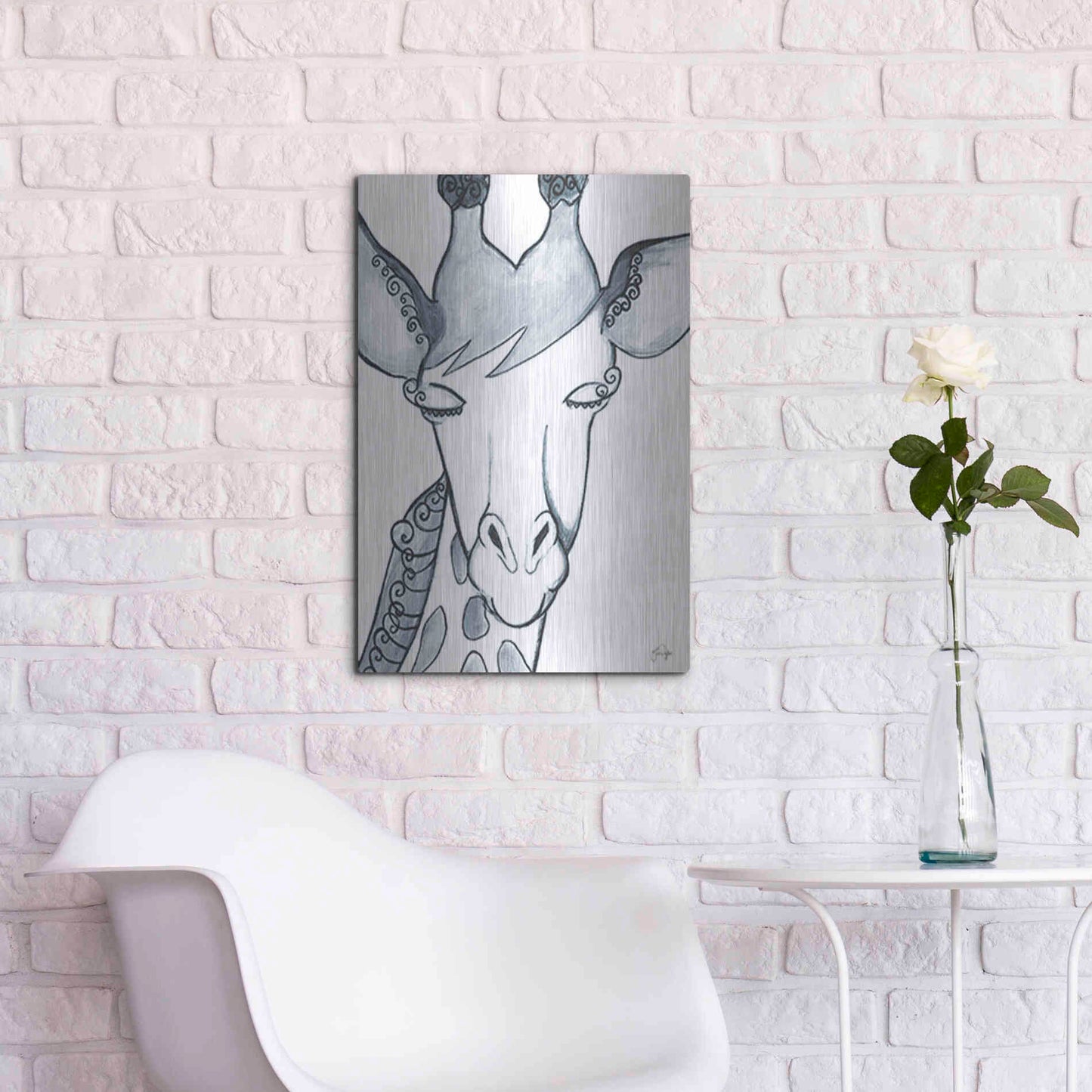 Luxe Metal Art 'Whimsical Baby Giraffe' by Yass Naffas Designs, Metal Wall Art,16x24