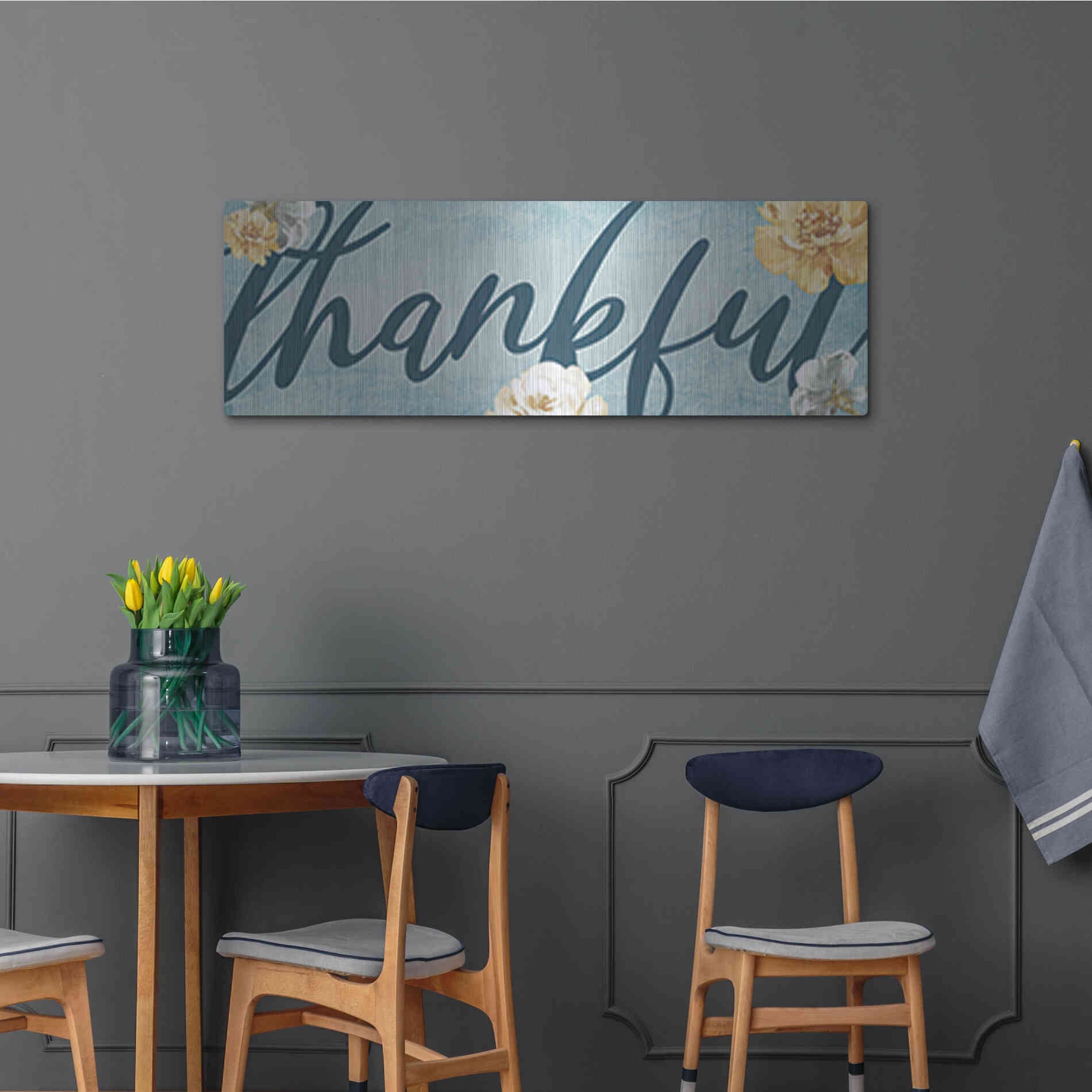 Luxe Metal Art 'Thankful' by Yass Naffas Designs, Metal Wall Art,48x16