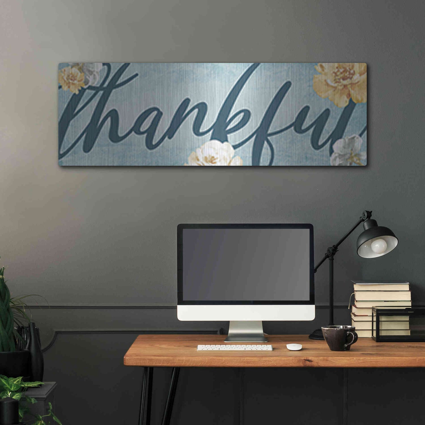 Luxe Metal Art 'Thankful' by Yass Naffas Designs, Metal Wall Art,48x16