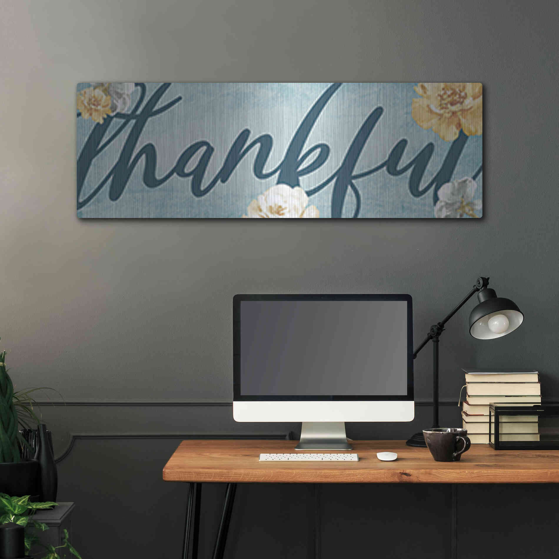 Luxe Metal Art 'Thankful' by Yass Naffas Designs, Metal Wall Art,48x16