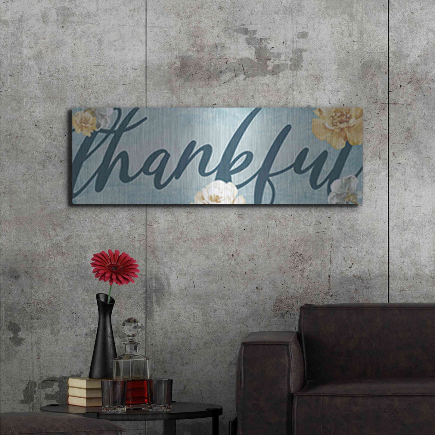 Luxe Metal Art 'Thankful' by Yass Naffas Designs, Metal Wall Art,48x16