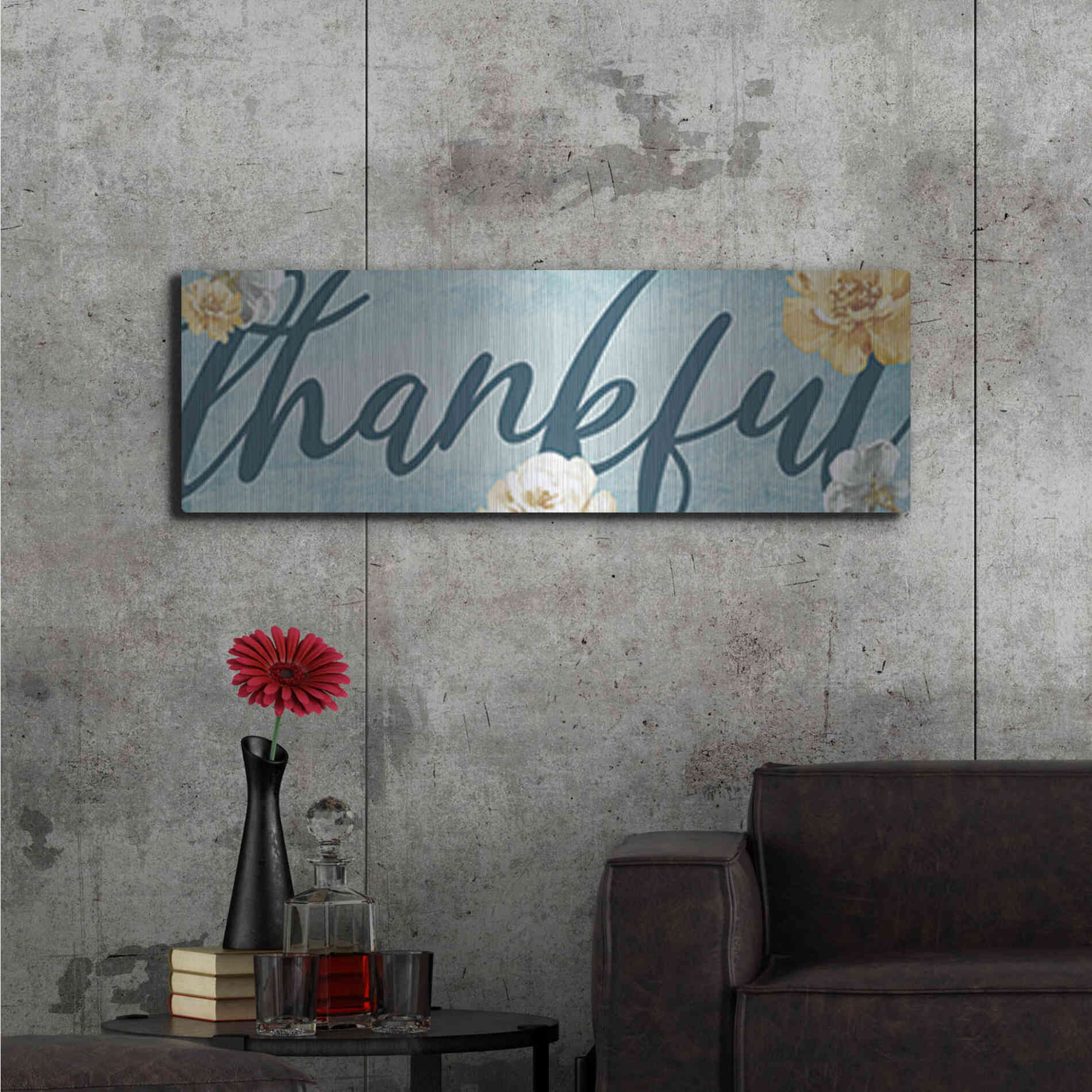 Luxe Metal Art 'Thankful' by Yass Naffas Designs, Metal Wall Art,48x16