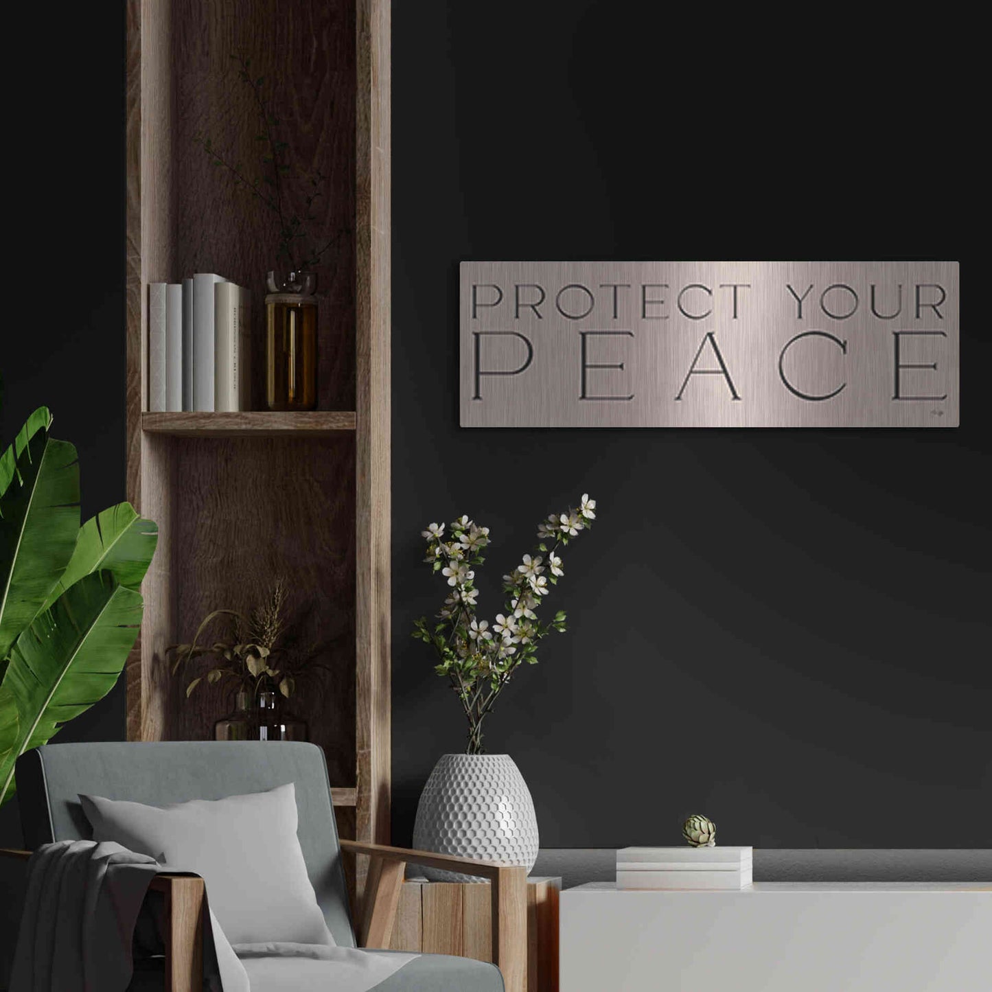 Luxe Metal Art 'Protect Your Peace' by Yass Naffas Designs, Metal Wall Art,36x12