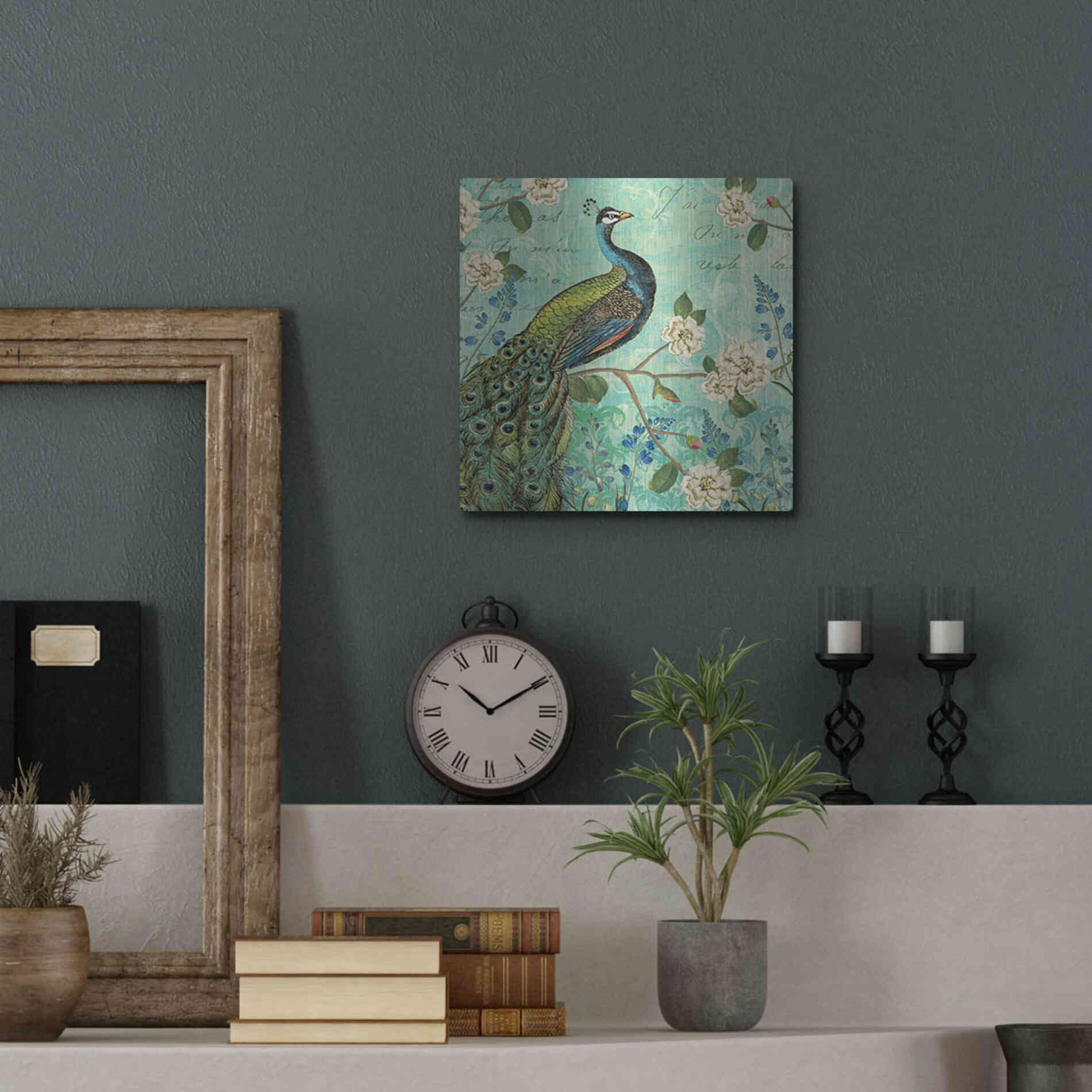 Luxe Metal Art 'Peacock Arbor V Blue' by Sue Schlabach, Metal Wall Art,12x12