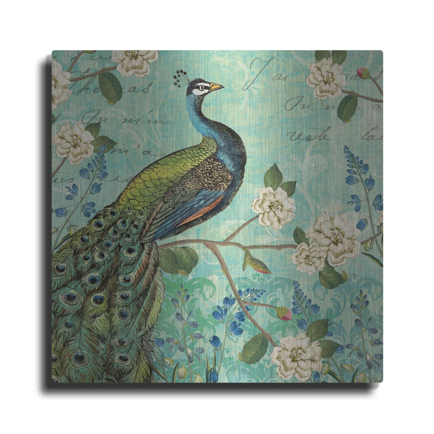 Luxe Metal Art 'Peacock Arbor V Blue' by Sue Schlabach, Metal Wall Art