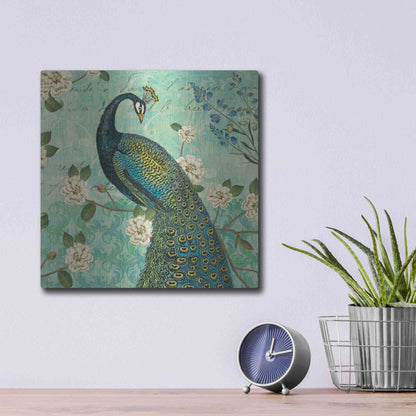 Luxe Metal Art 'Peacock Arbor VI Blue' by Sue Schlabach, Metal Wall Art,12x12