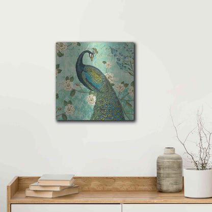 Luxe Metal Art 'Peacock Arbor VI Blue' by Sue Schlabach, Metal Wall Art,12x12