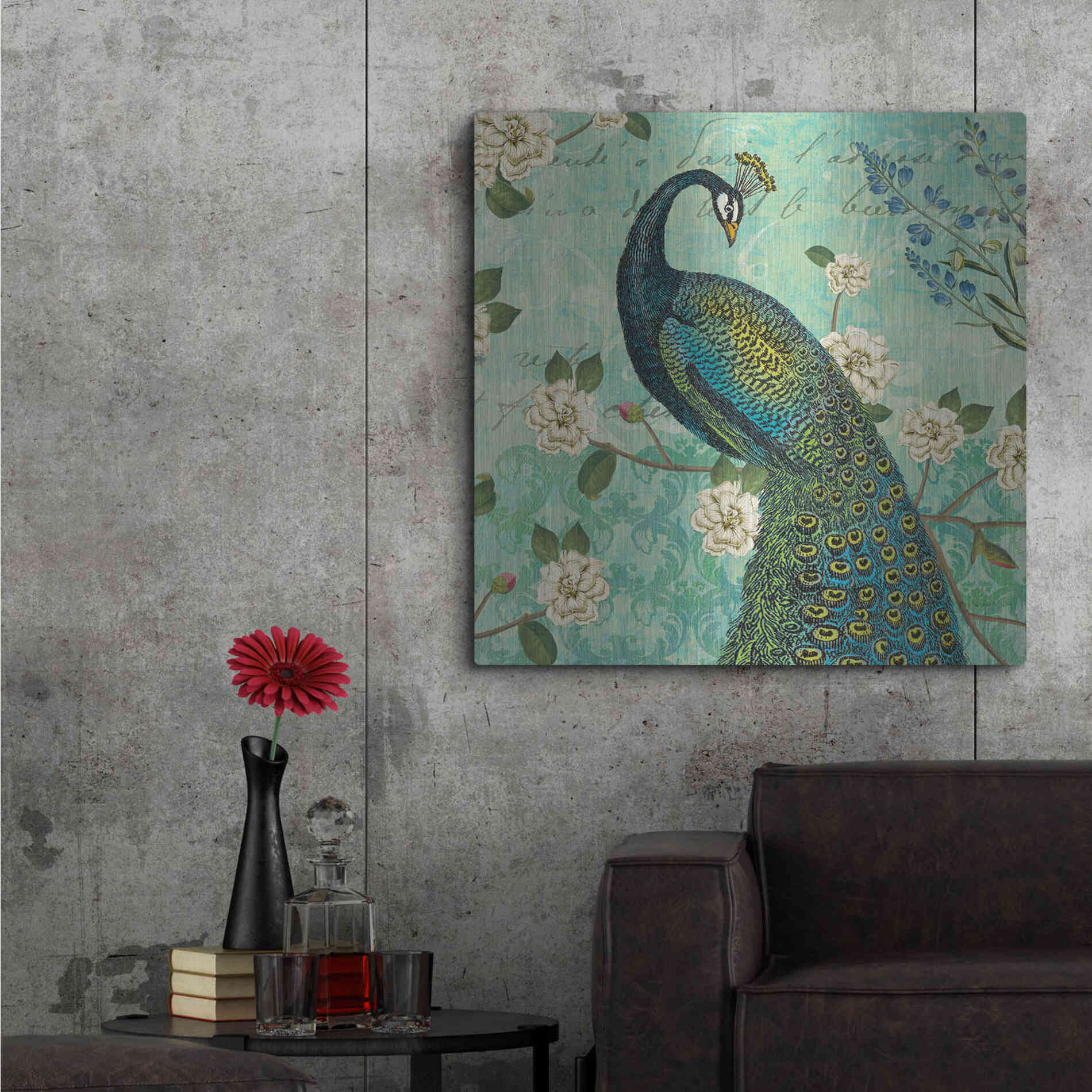 Luxe Metal Art 'Peacock Arbor VI Blue' by Sue Schlabach, Metal Wall Art,36x36