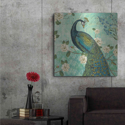 Luxe Metal Art 'Peacock Arbor VI Blue' by Sue Schlabach, Metal Wall Art,36x36